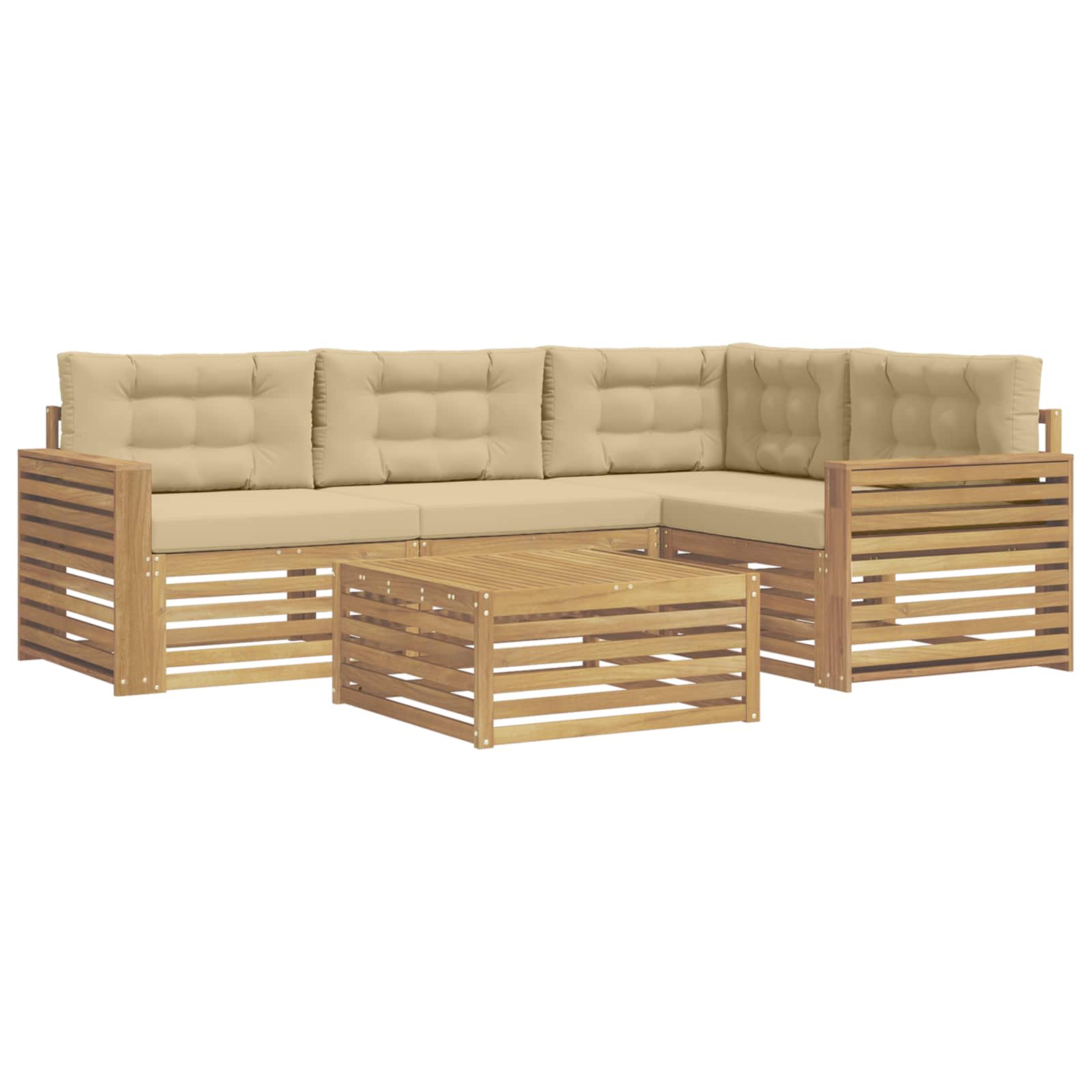 vidaXL Buiten bankenset 5 st 4-zits Wit en Beige Polyester, foto 3