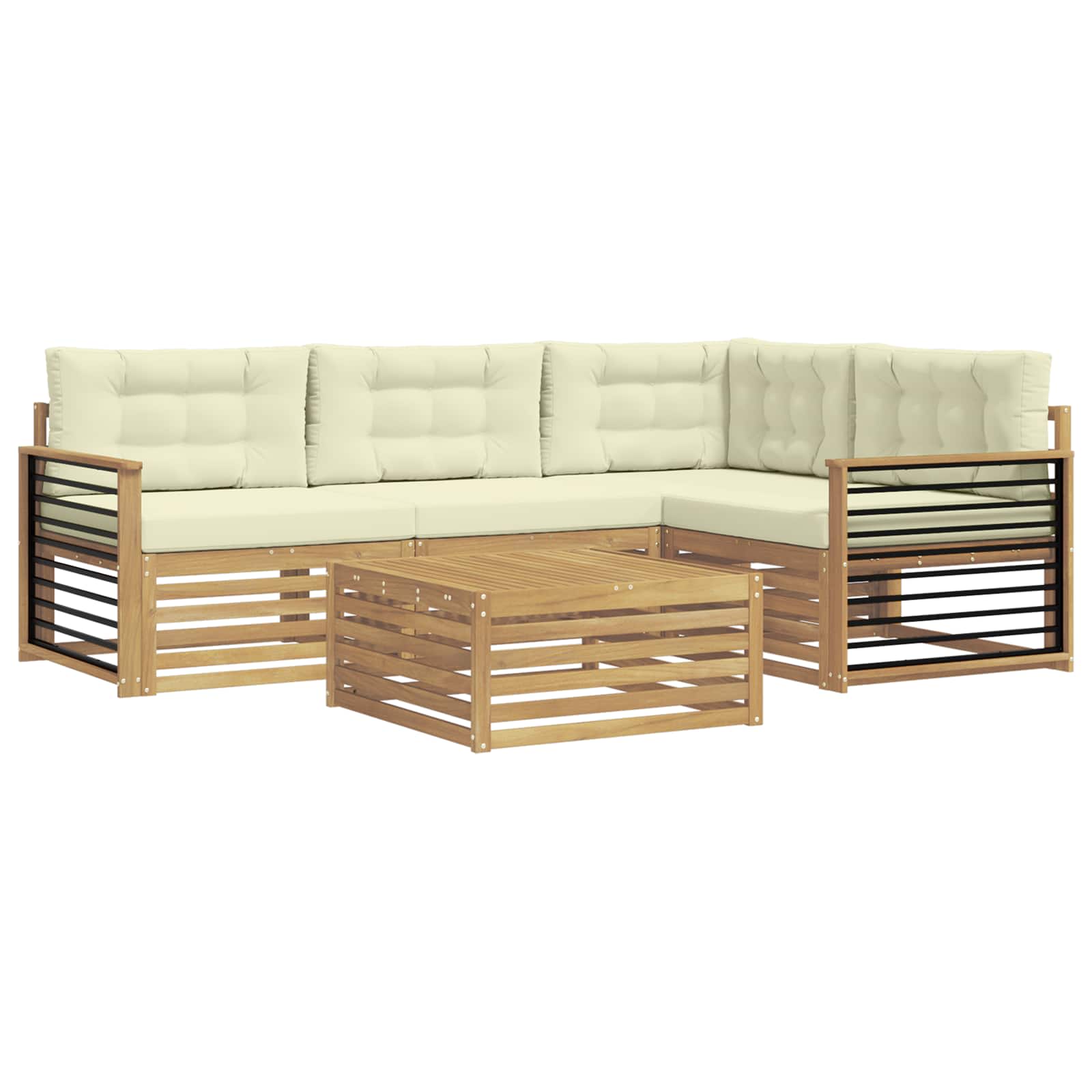 vidaXL Buiten bankenset 5 st 4-zits Wit en crèmekleurig Polyester, foto 3