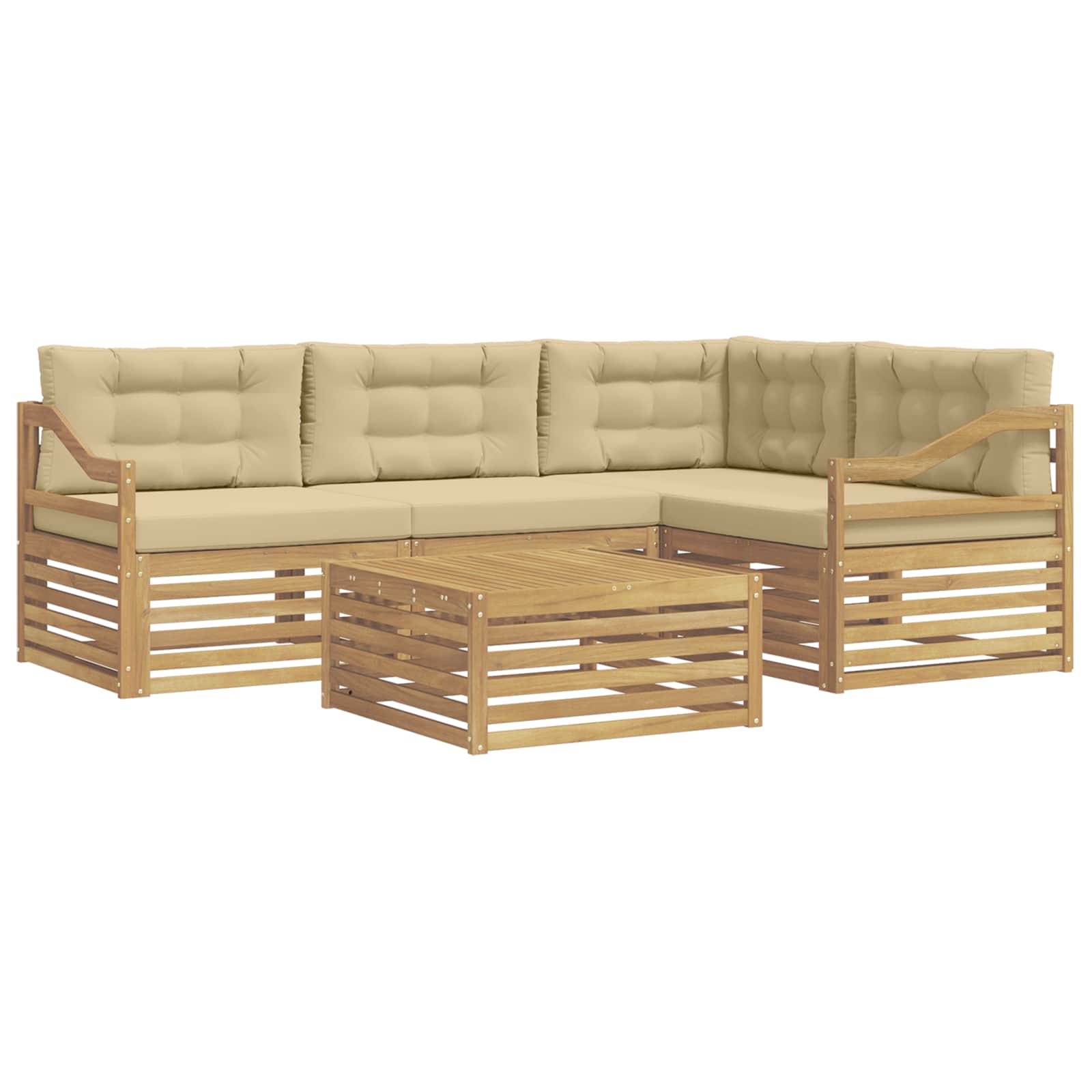 vidaXL Buiten bankenset 5 st 4-zits Wit en Beige Polyester, foto 3