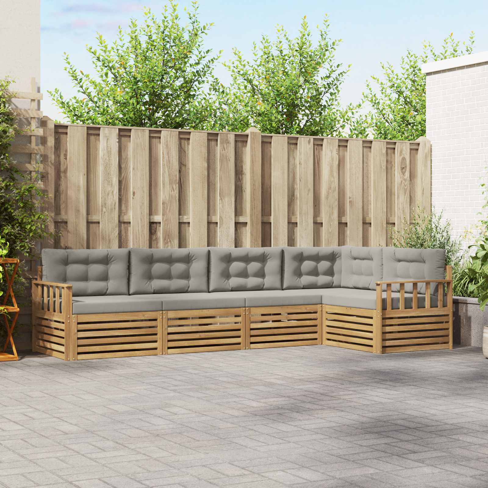 vidaXL Udendørs sofagruppe 5 stk. Hvid og lysegrå 327 x 168,5 x 73 cm