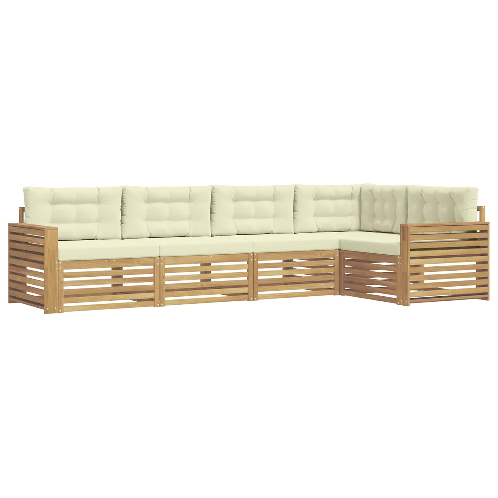 vidaXL Buiten bankenset 5 st 5-zits Wit en crèmekleurig Polyester, foto 3