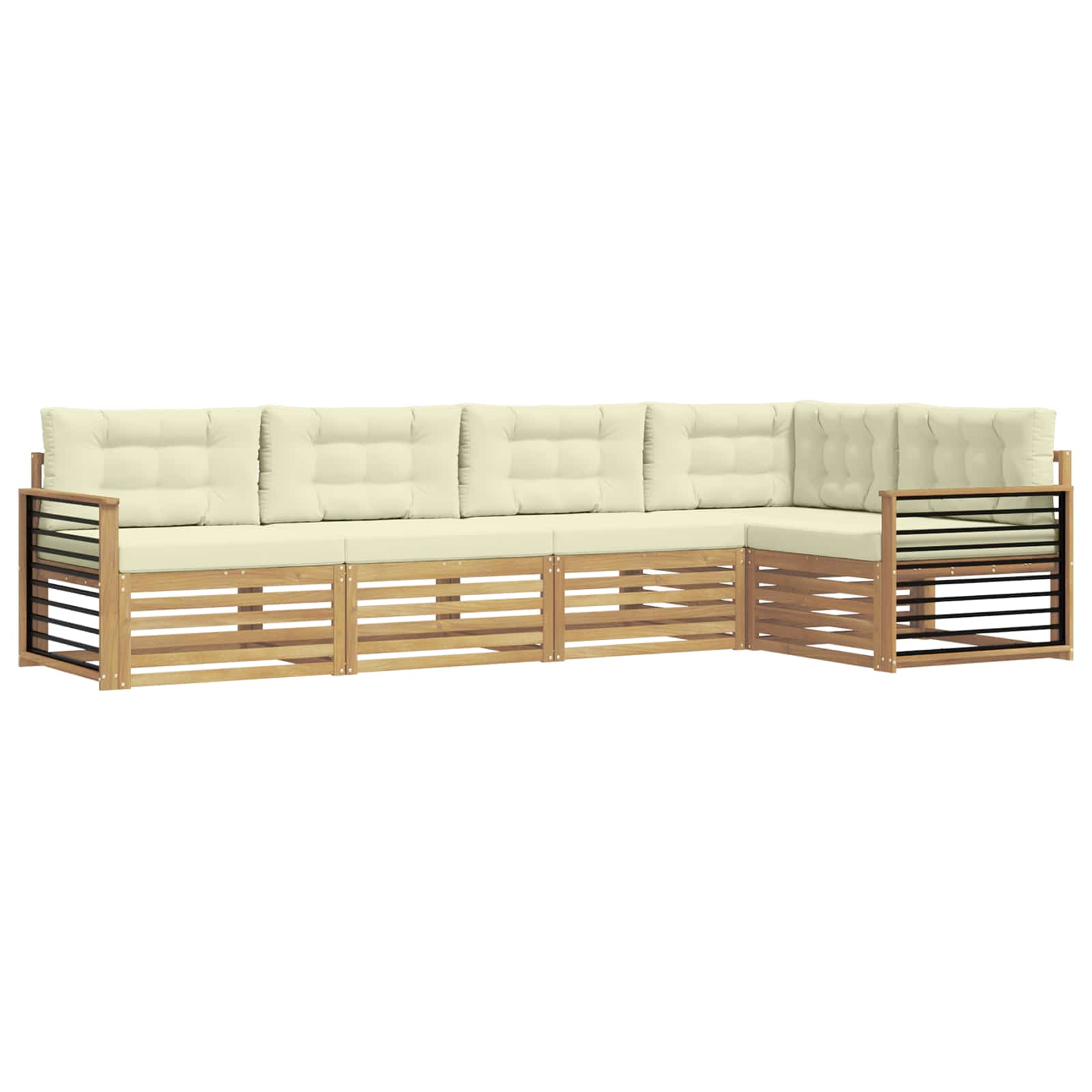 vidaXL Buiten bankenset 5 st 5-zits Wit en crèmekleurig Polyester, foto 3