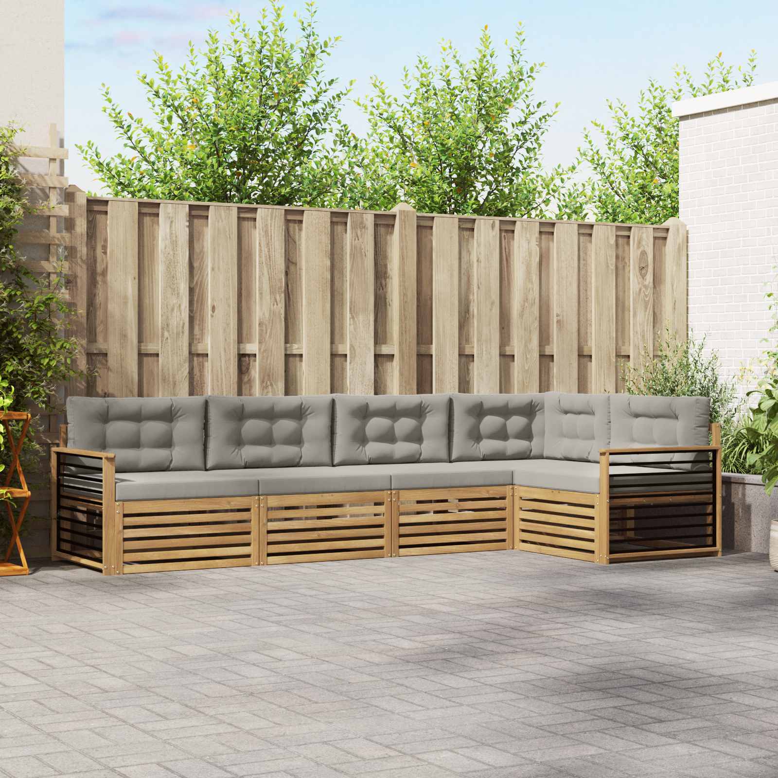 vidaXL Udendørs sofagruppe 5 stk. Hvid og lysegrå 327 x 168,5 x 73 cm