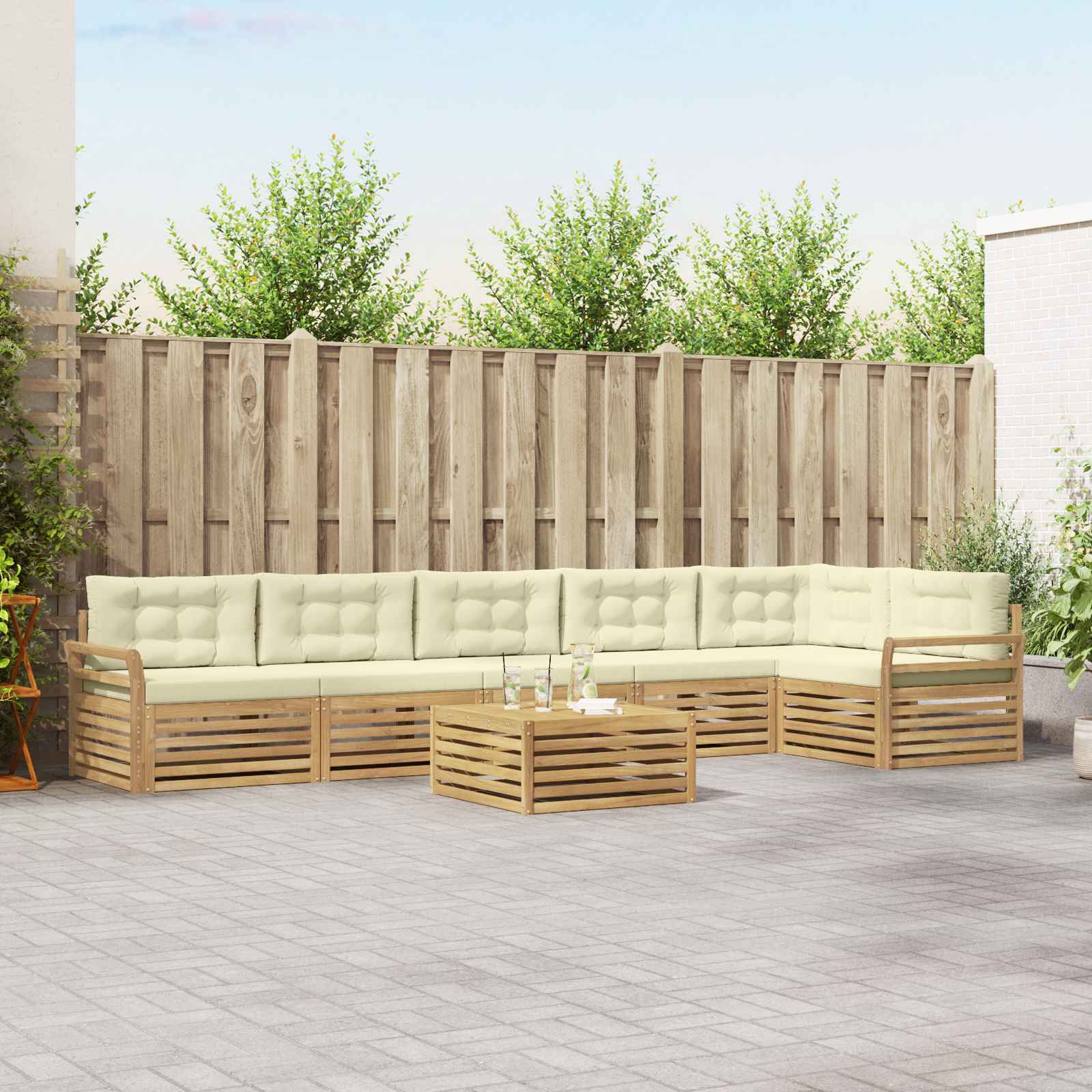 Buiten bankenset 7 pcs Wit en crèmekleurig 79 x 79 x 37 cm – afbeelding 1