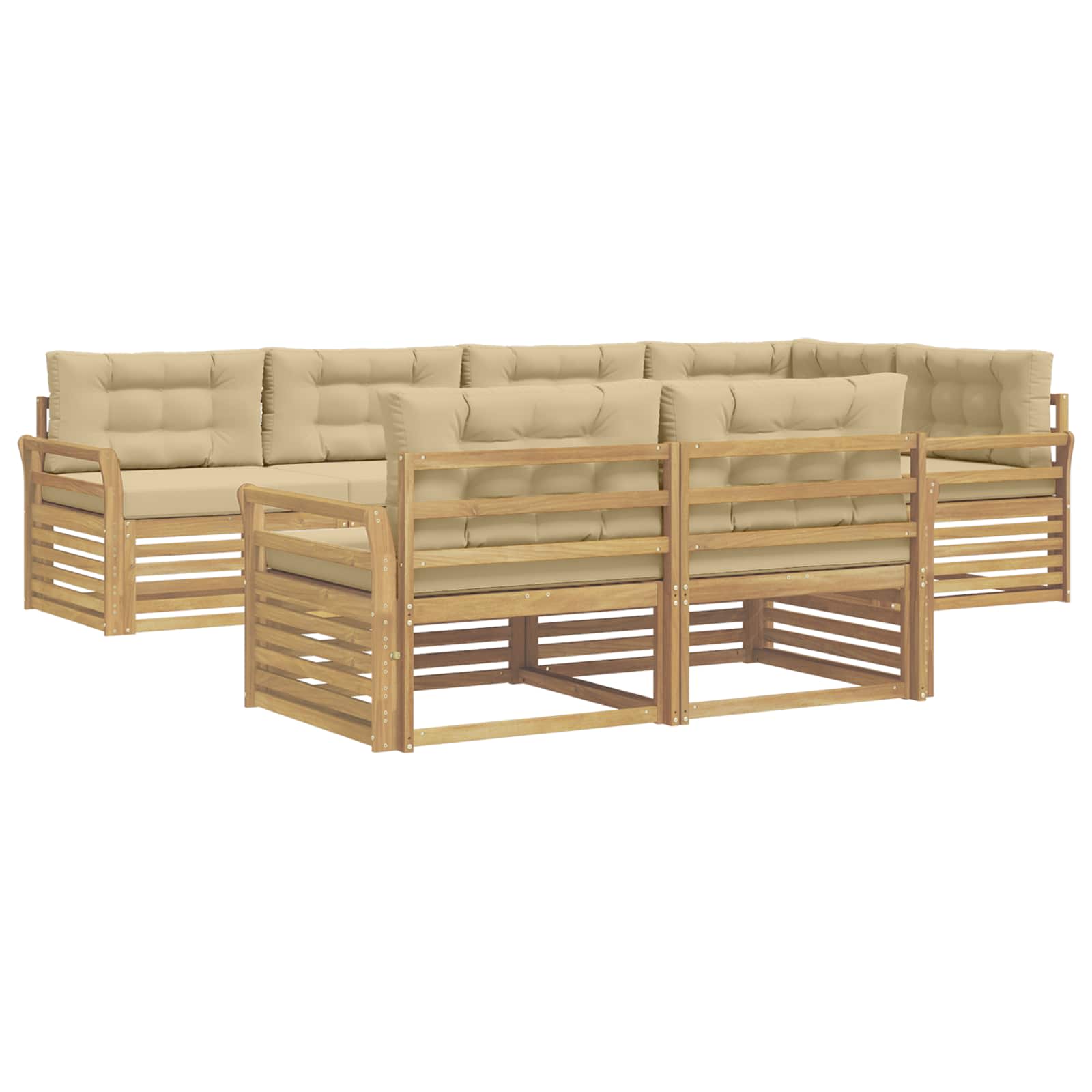Комплект дивани за открито 7 pcs Бяло и Бежово – изображение 2