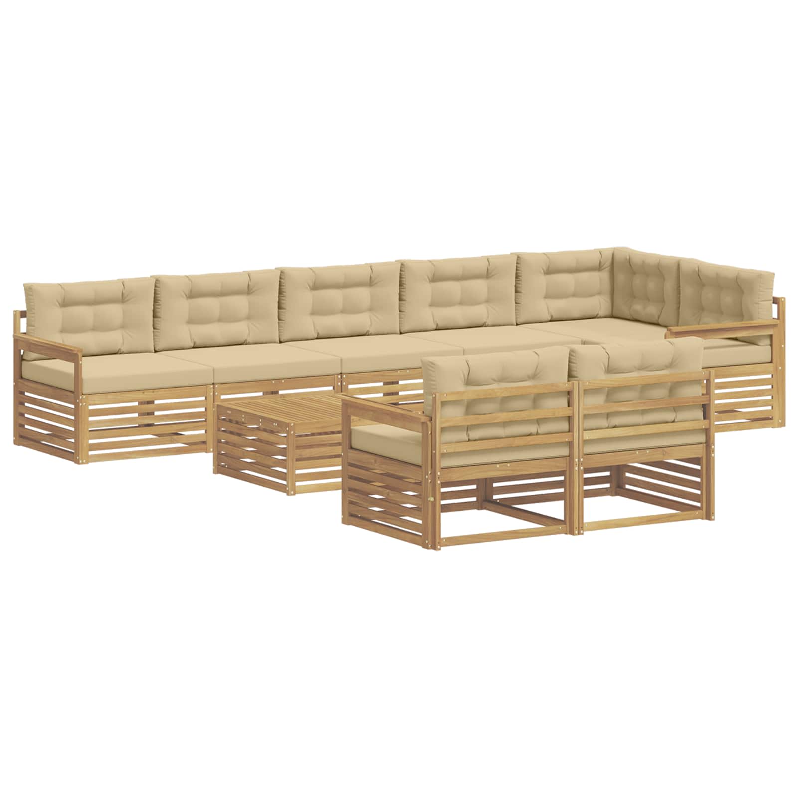 Комплект дивани за открито 9 pcs Бяло и Бежово Полиестер – изображение 2
