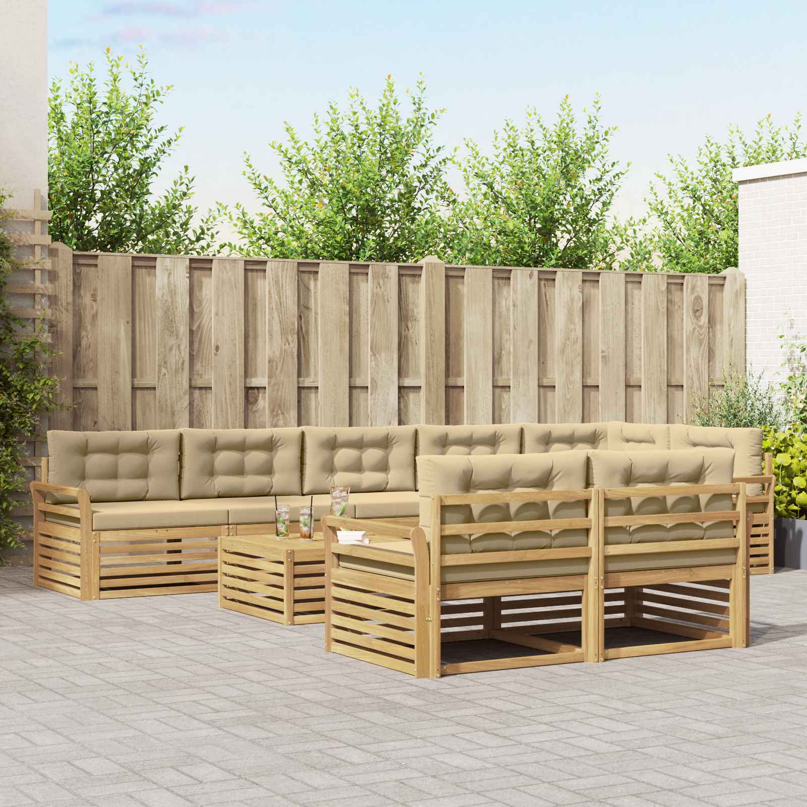 Buiten bankenset 9 pcs Wit en Beige 79 x 79 x 37 cm Polyester – afbeelding 1