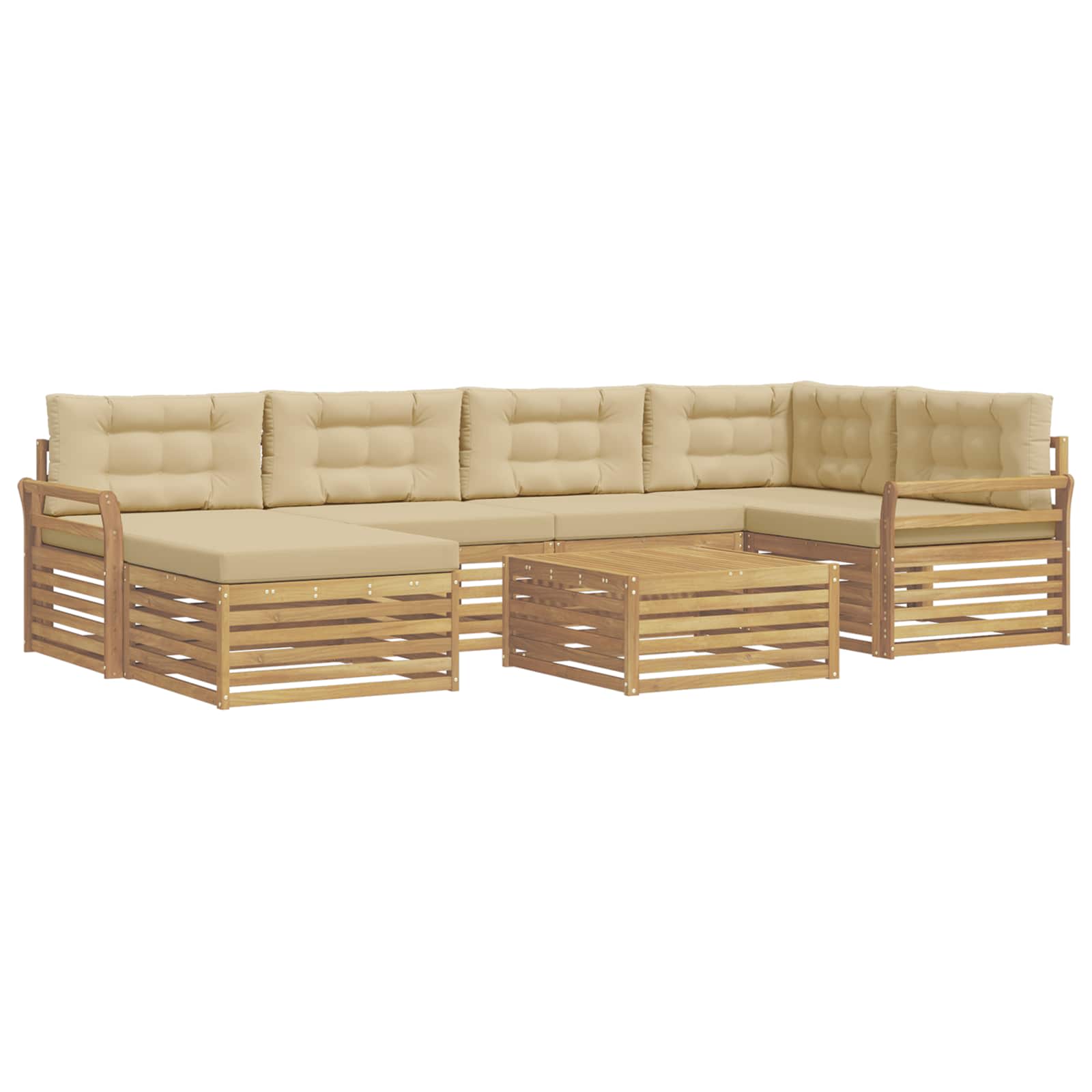 vidaXL Buiten bankenset 7 st 6-zits Wit en Beige, foto 3