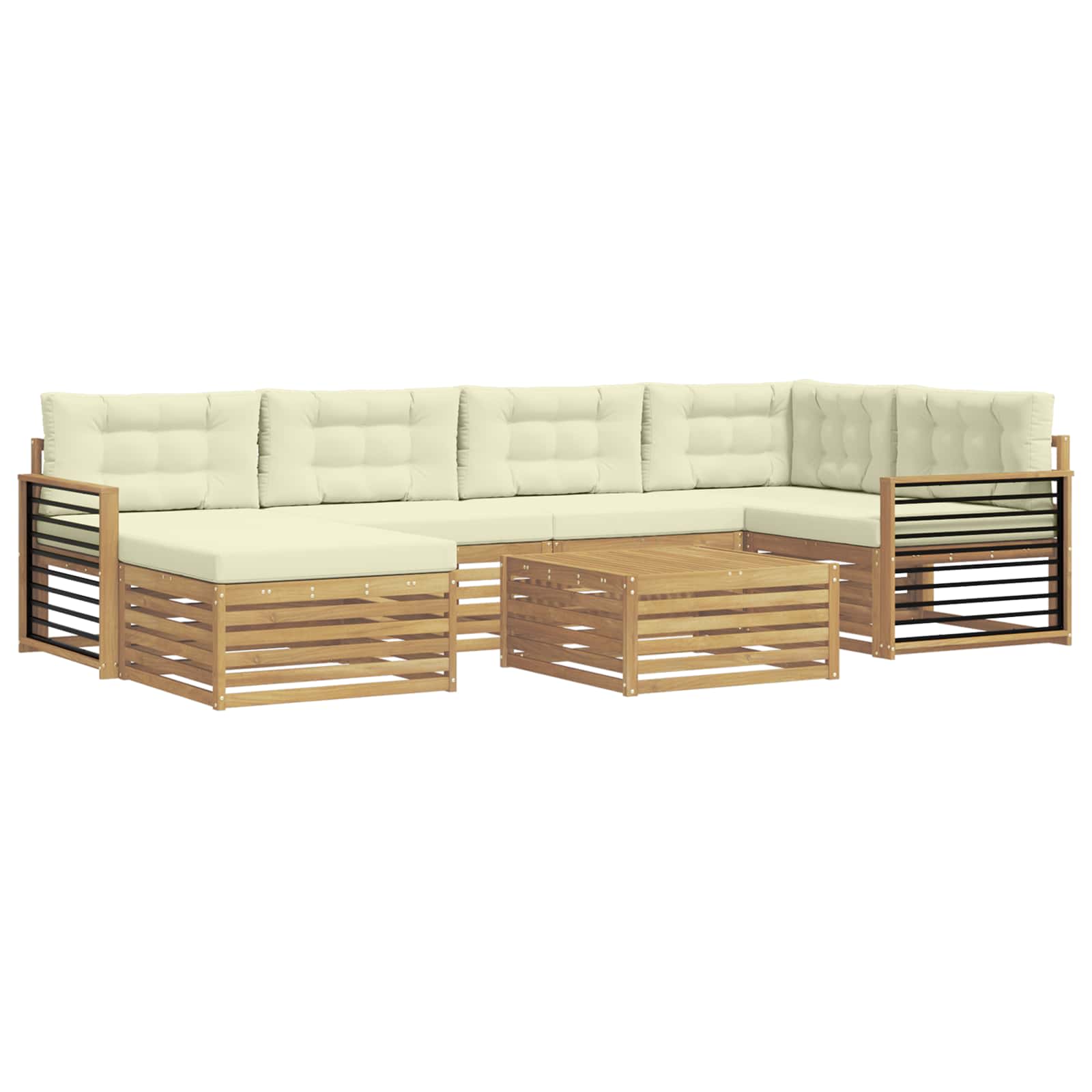 Zunanja garnitura za sedenje z blazino 7 pcs Bela in krem - slika 2