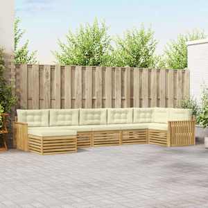 Zunanja garnitura za sedenje z blazino 7 pcs Bela in krem