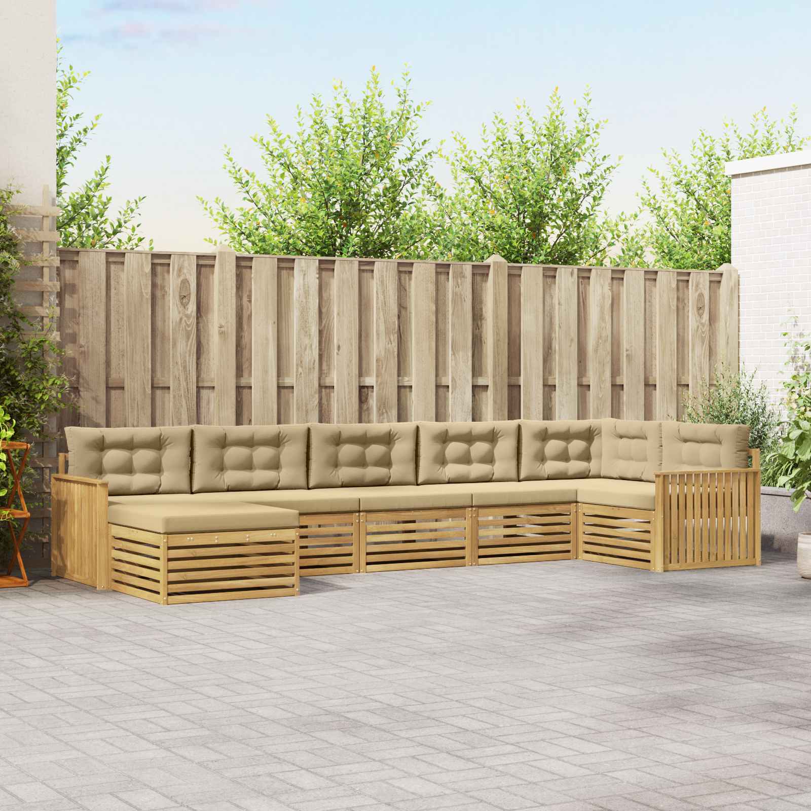 Buiten bankenset met kussen 7 pcs Wit en Beige – afbeelding 1