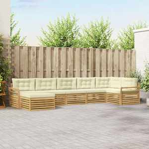 Zunanja garnitura za sedenje z blazino 7 pcs Bela in krem