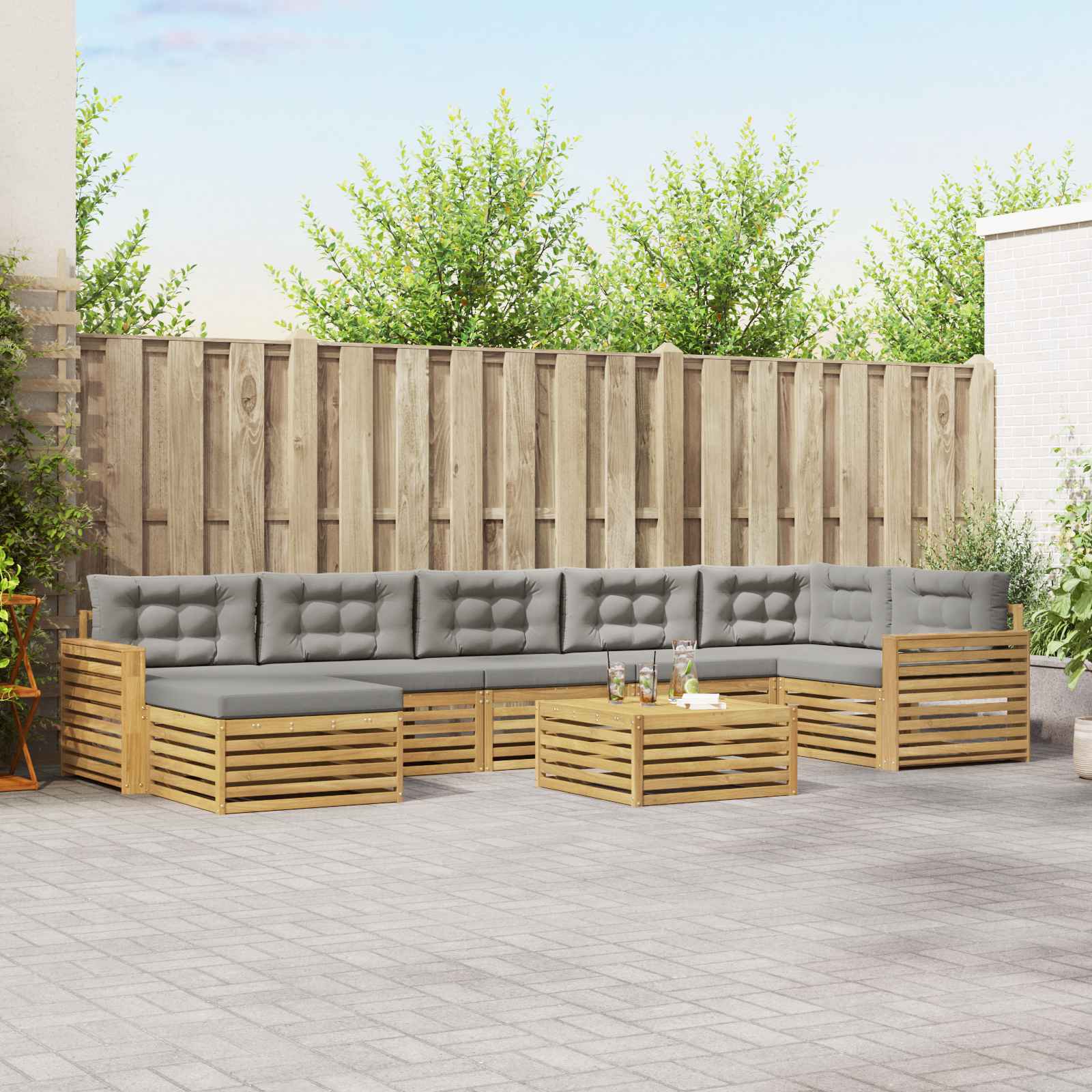 Utomhussoffset med kudde 8 pcs och ljusgrå