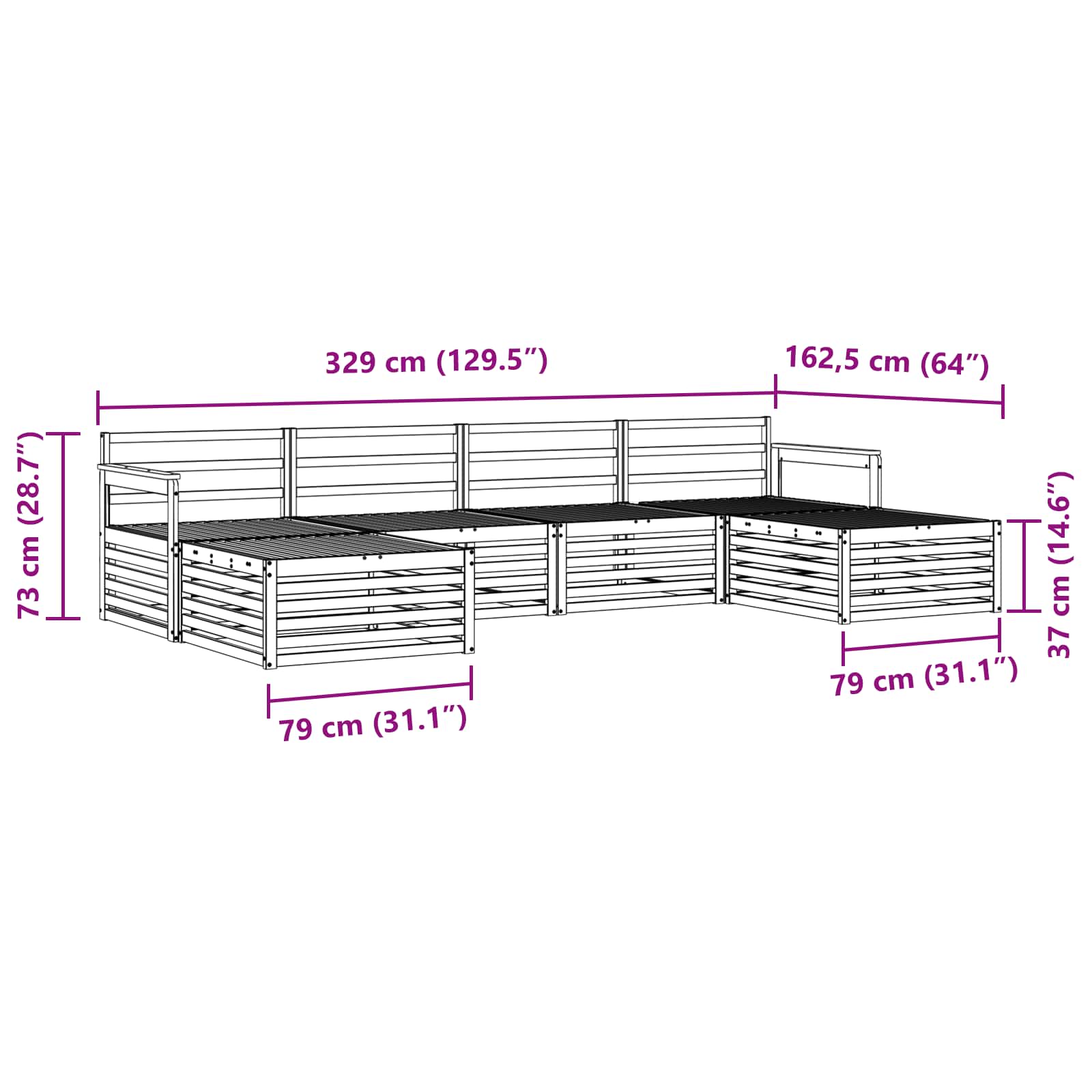 Sofa-Sets 6 pcs Wit Massief Acaciahout image 7