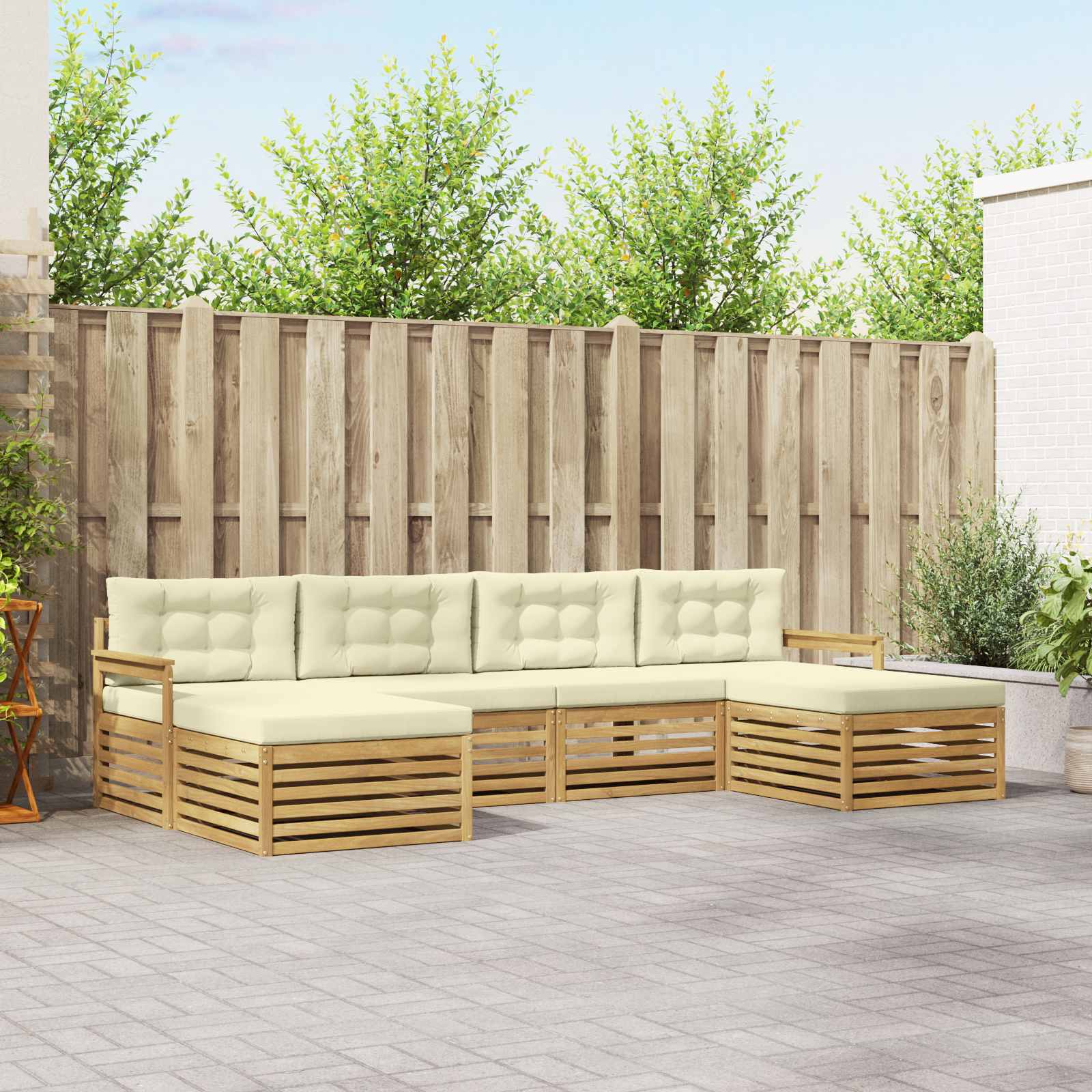 Sofa-Sets 6 pcs Wit en crèmekleurig Massief Acaciahout image 1