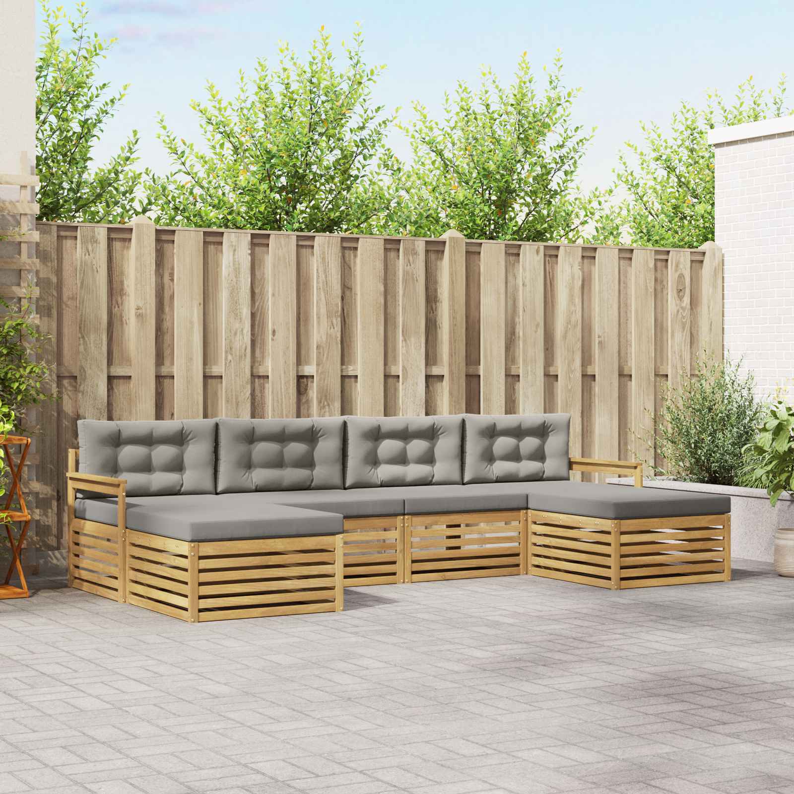 Sofa-Sets met kussen 6 pcs Wit en Lichtgrijs Massief Acaciahout image 1