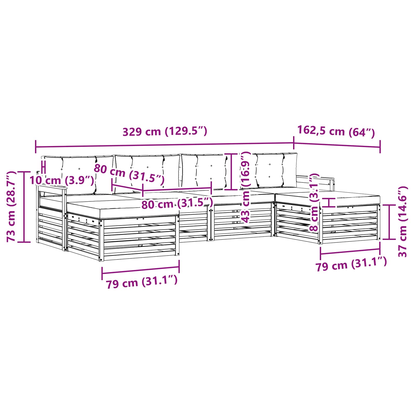 Sofa-Sets met kussen 6 pcs Wit en Lichtgrijs Massief Acaciahout image 6