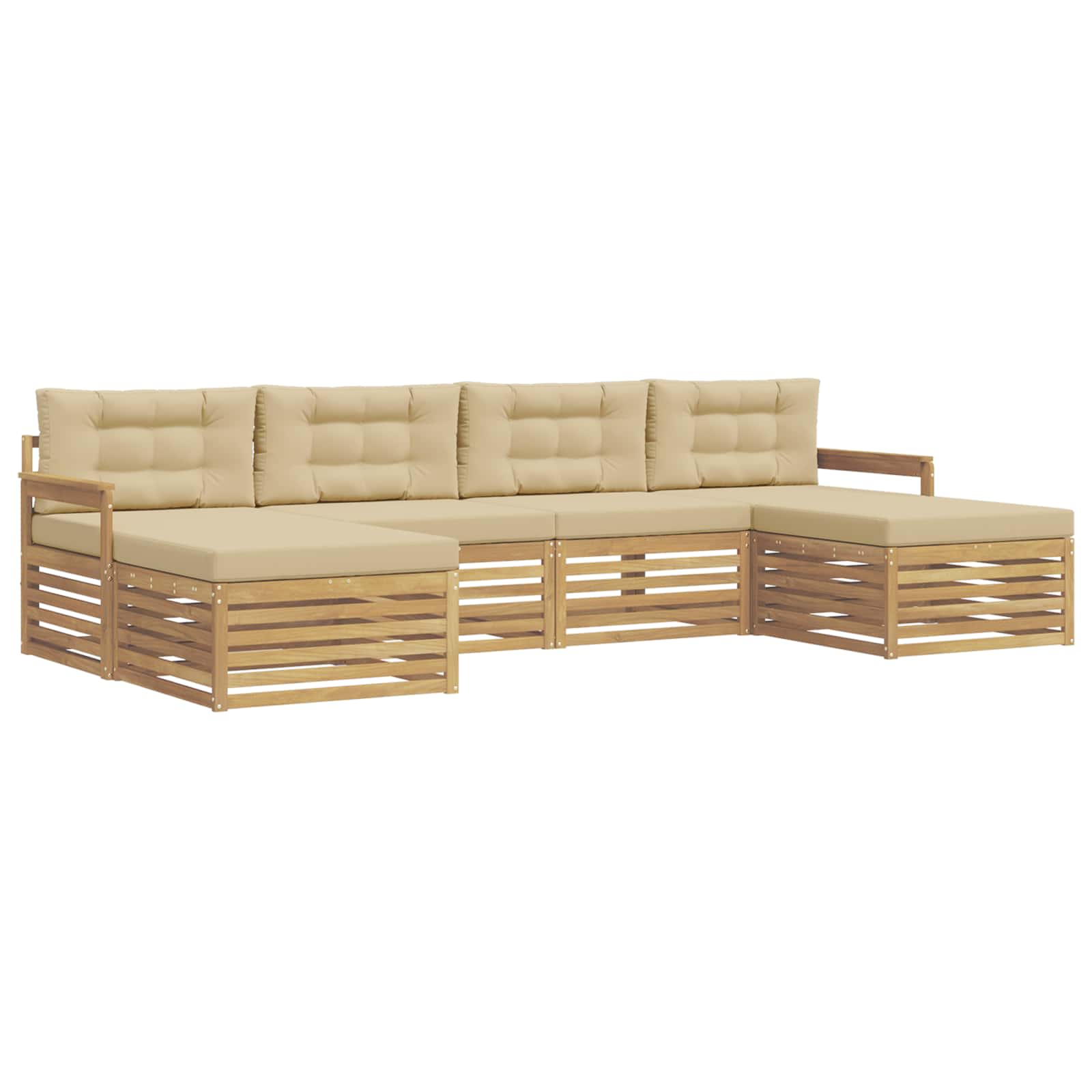 Sofa-Sets met kussen 6 pcs Wit en Beige Massief Acaciahout image 2