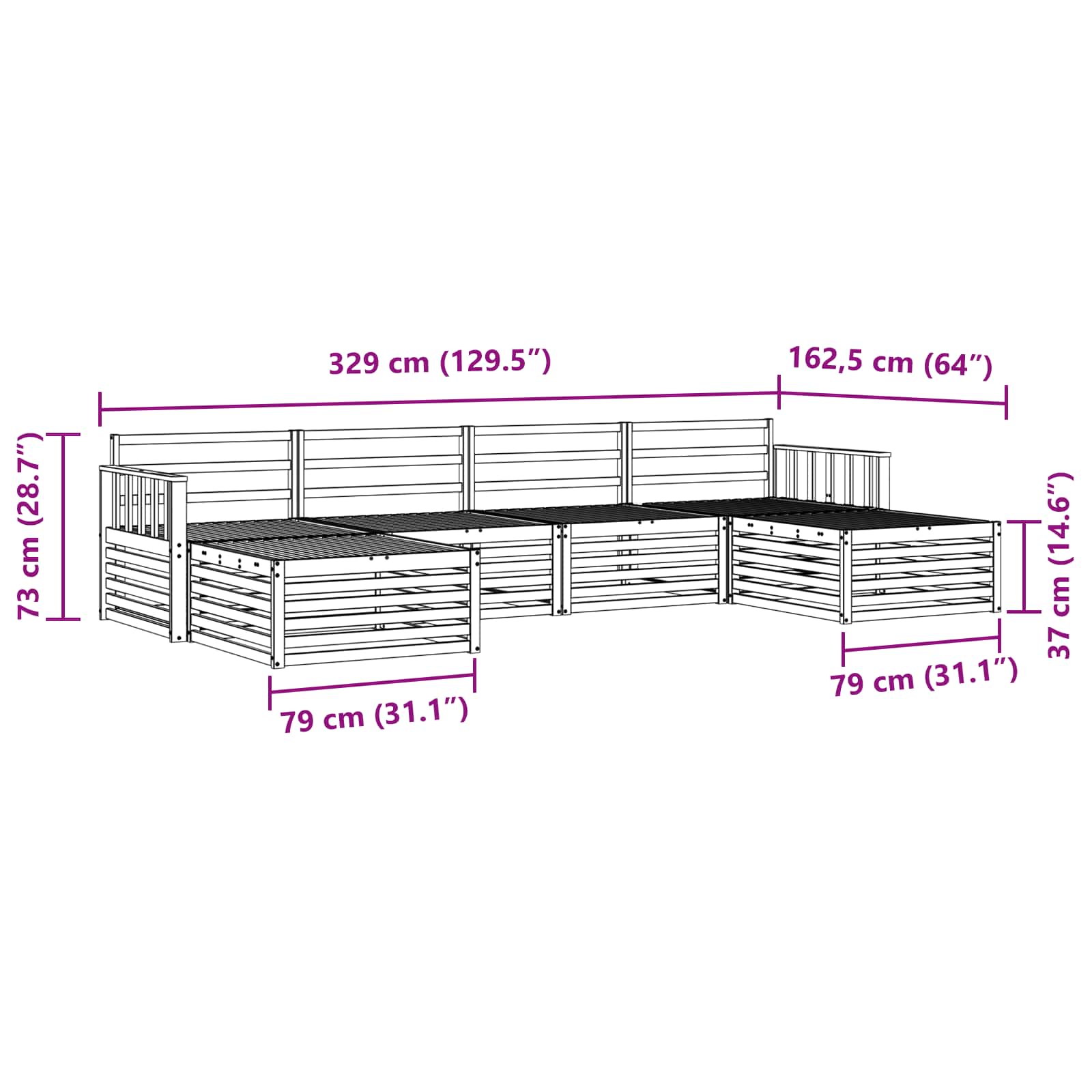 Sofa-Sets 6 pcs Wit Massief Acaciahout image 7