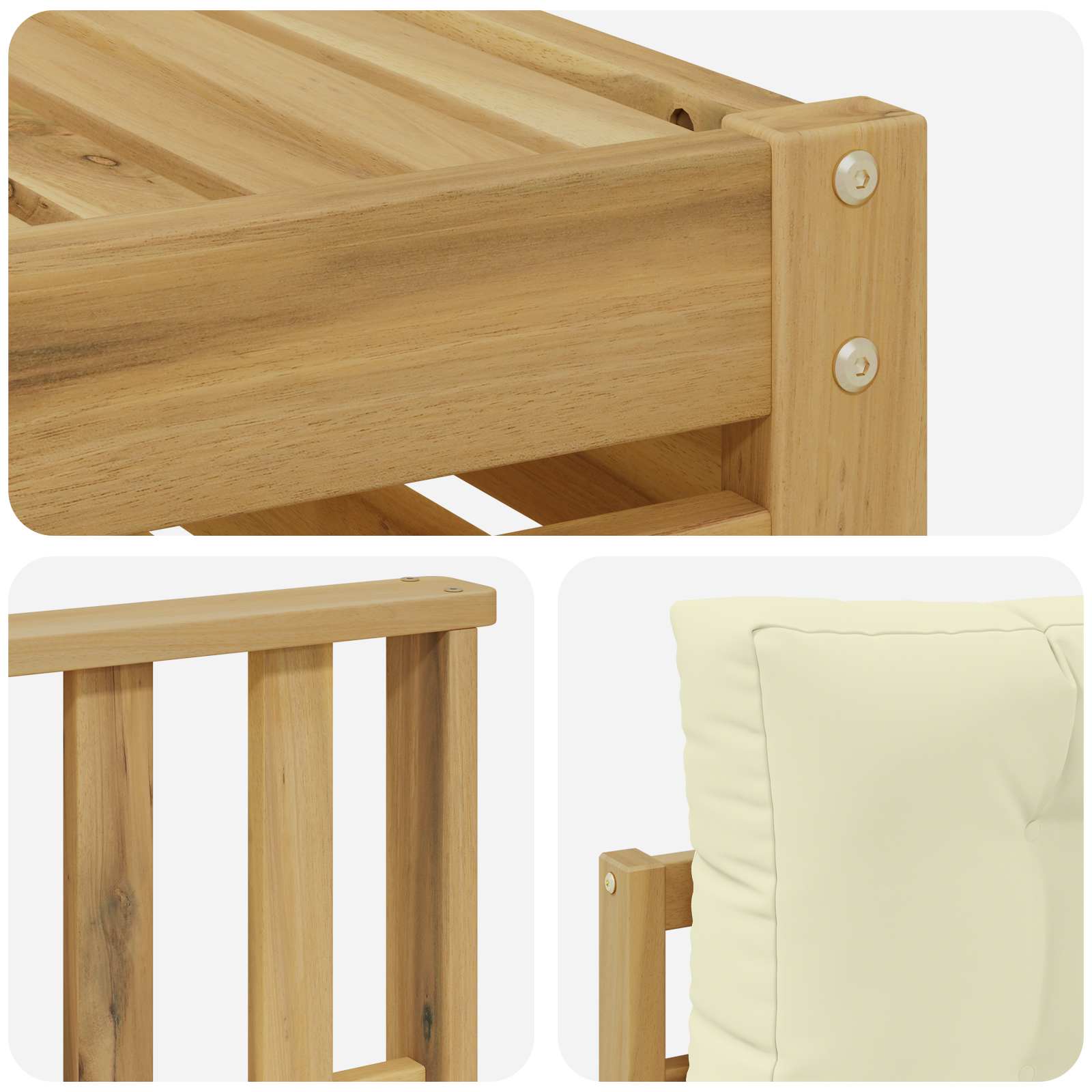 Sofa-Sets 6 pcs Wit en crèmekleurig Massief Acaciahout image 5