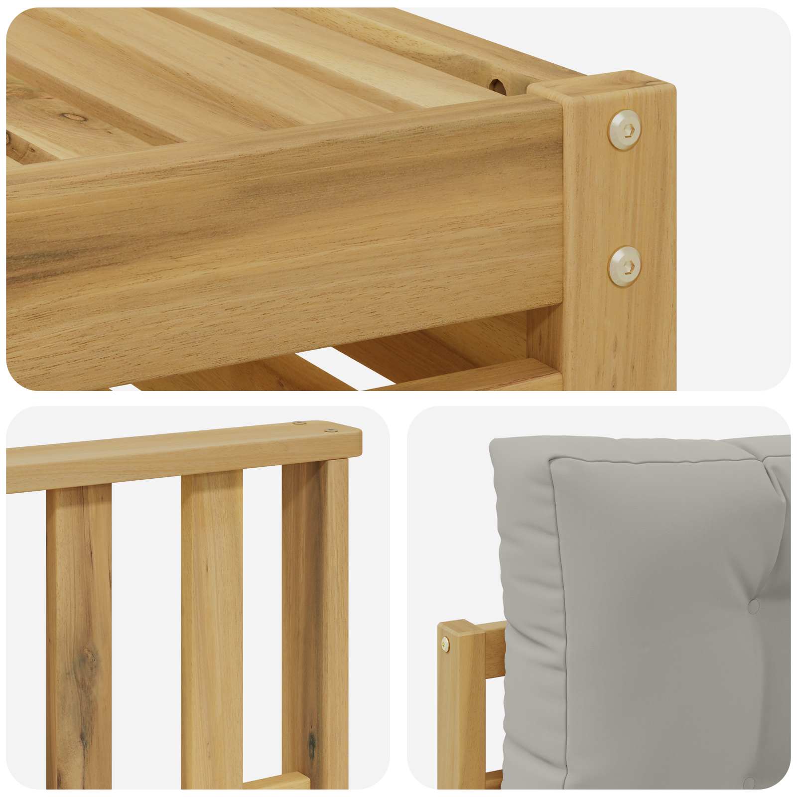 Sofa-Sets met kussen 6 pcs Wit en Lichtgrijs Massief Acaciahout image 5