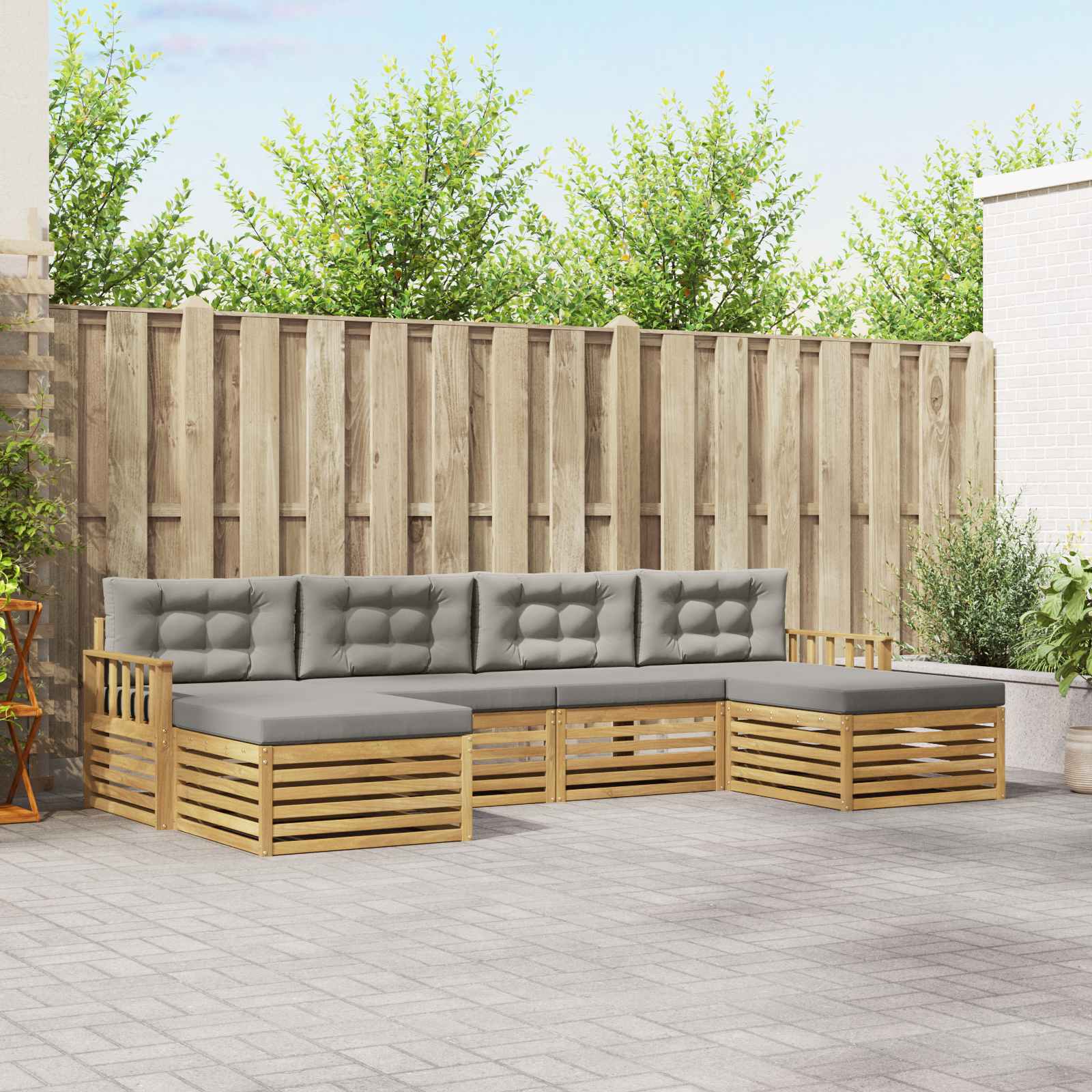 Sofa-Sets met kussen 6 pcs Wit en Lichtgrijs Massief Acaciahout image 1