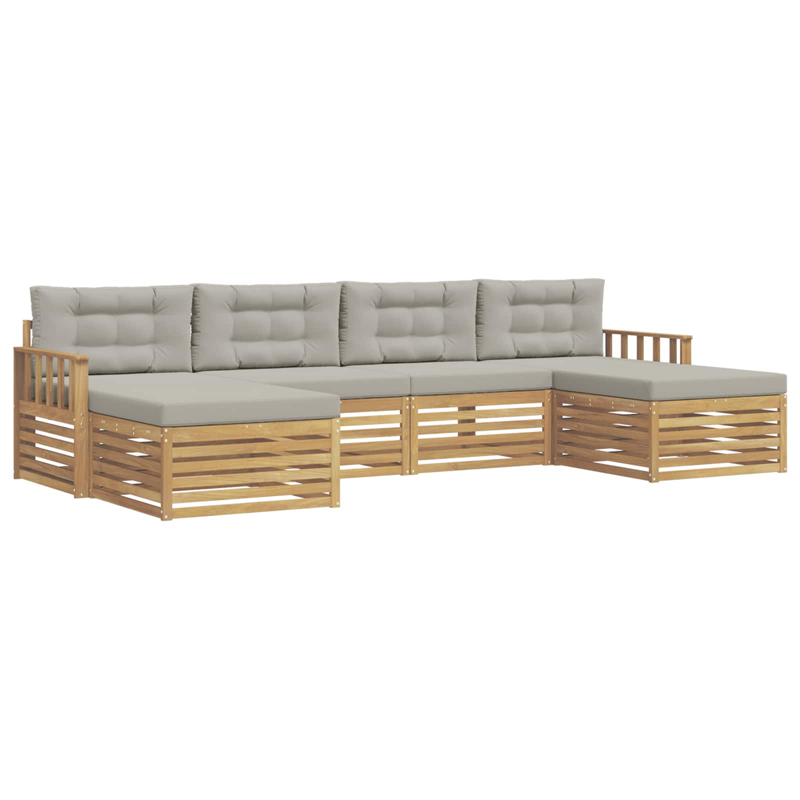 Sofa-Sets met kussen 6 pcs Wit en Lichtgrijs Massief Acaciahout image 2