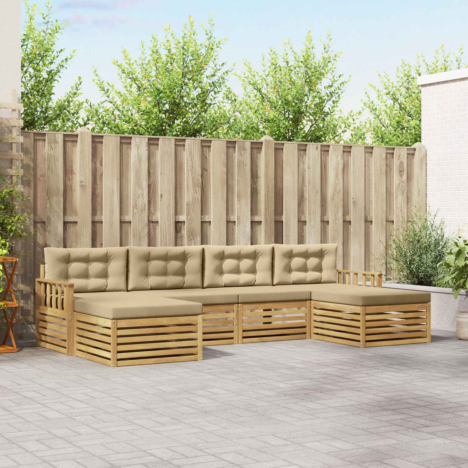 Sofa-Sets met kussen 6 pcs Wit en Beige Massief Acaciahout image 1