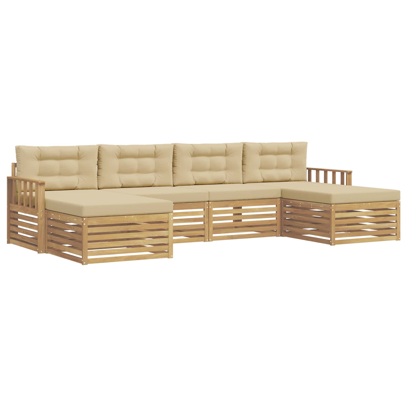 Sofa-Sets met kussen 6 pcs Wit en Beige Massief Acaciahout image 2