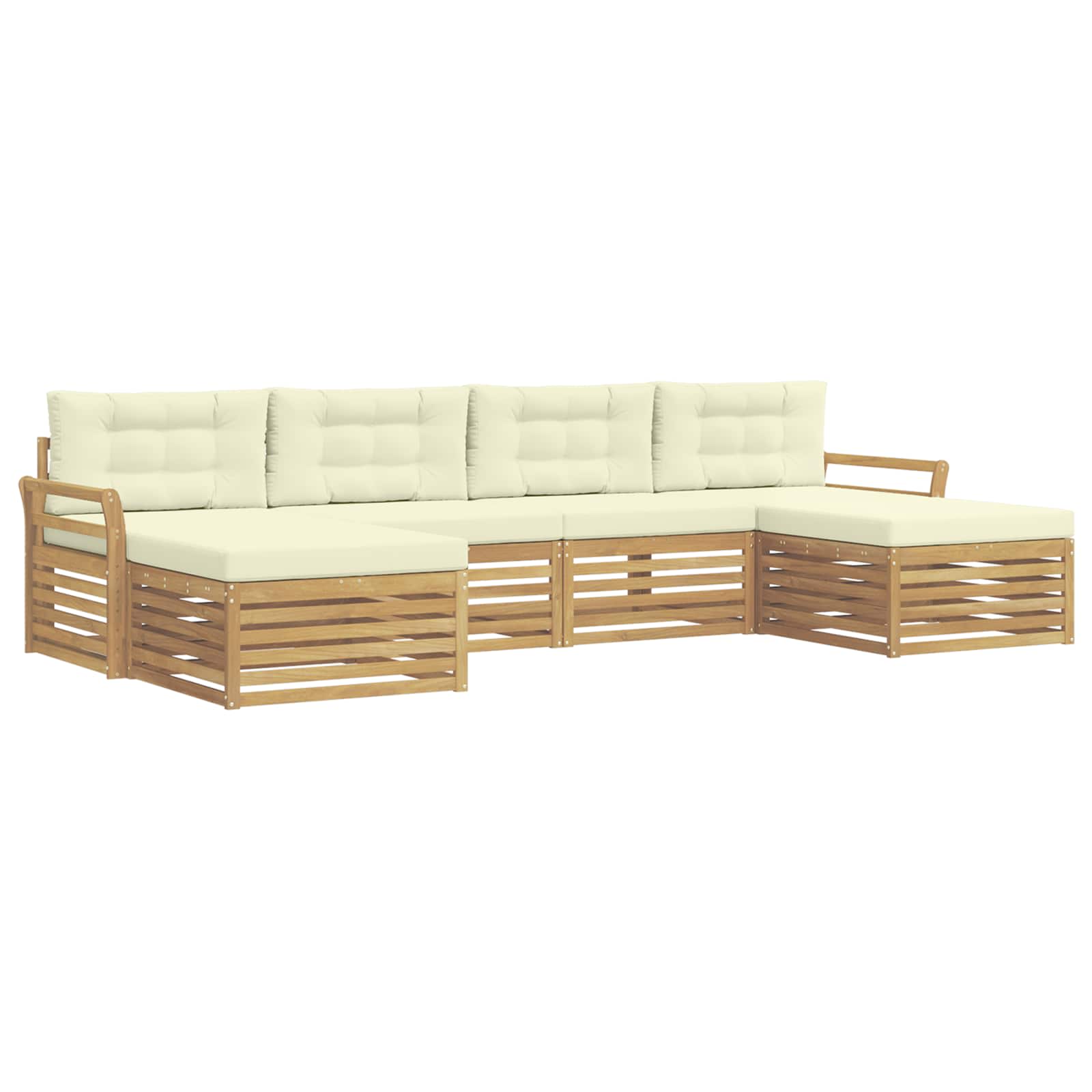 Buiten bankenset 6 pcs Wit en crèmekleurig Massief Acaciahout image 2