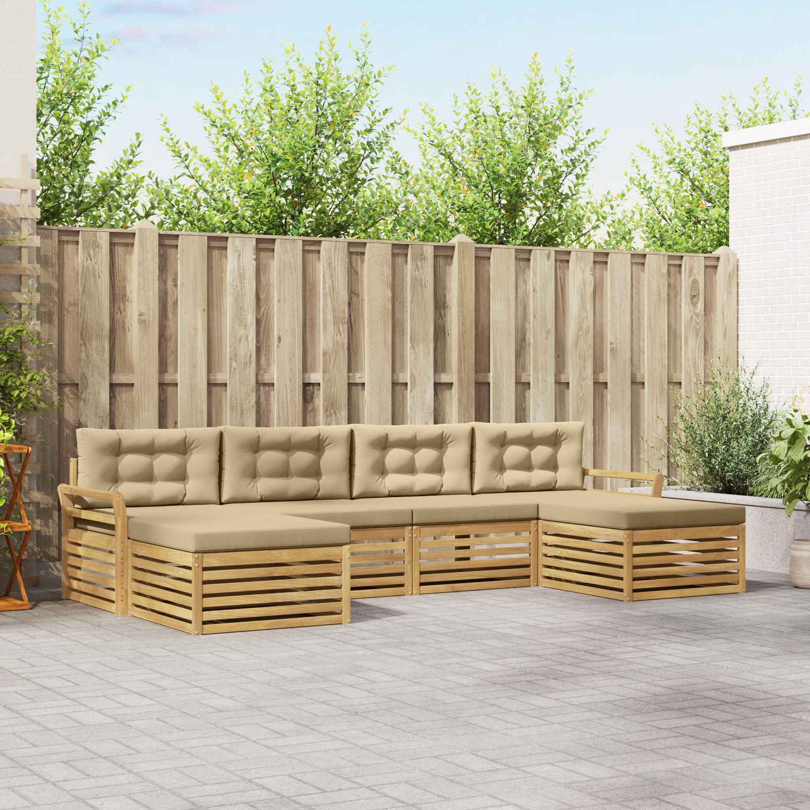 Buiten bankenset 6 pcs Wit en Beige Massief Acaciahout image 1