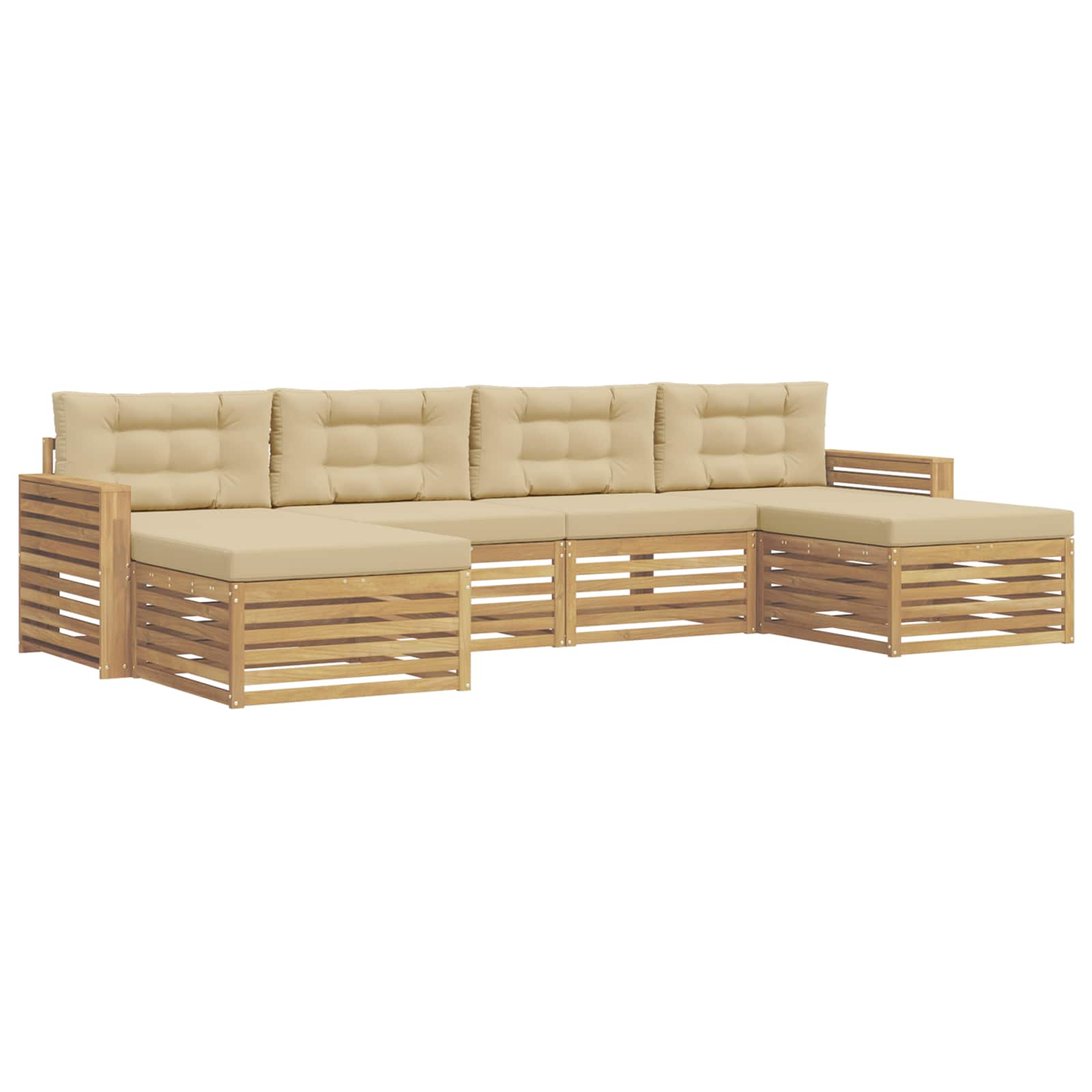 Buiten bankenset 6 pcs Wit en Beige Massief Acaciahout image 2
