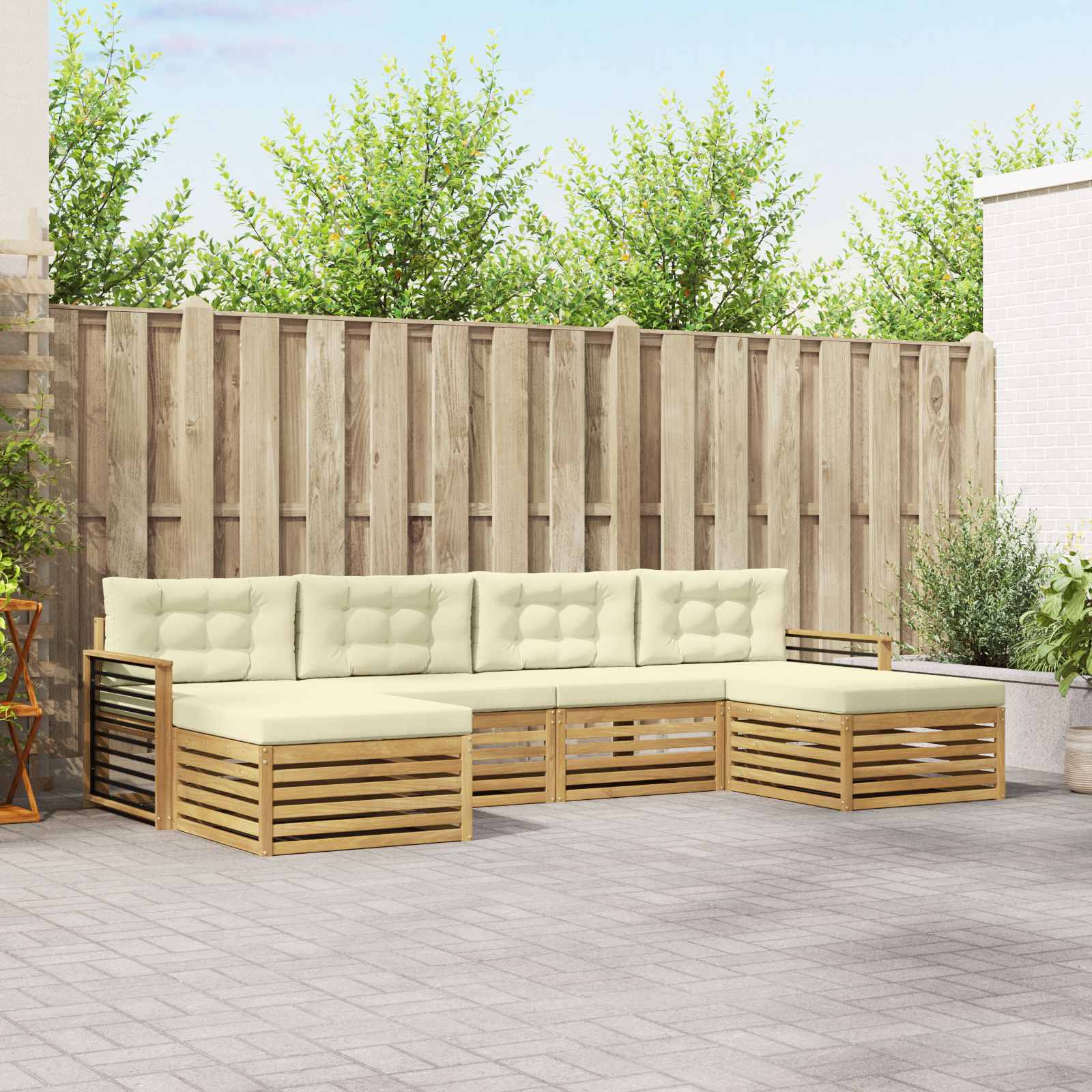 Sofa-Sets 6 pcs Wit en crèmekleurig Massief Acaciahout image 1