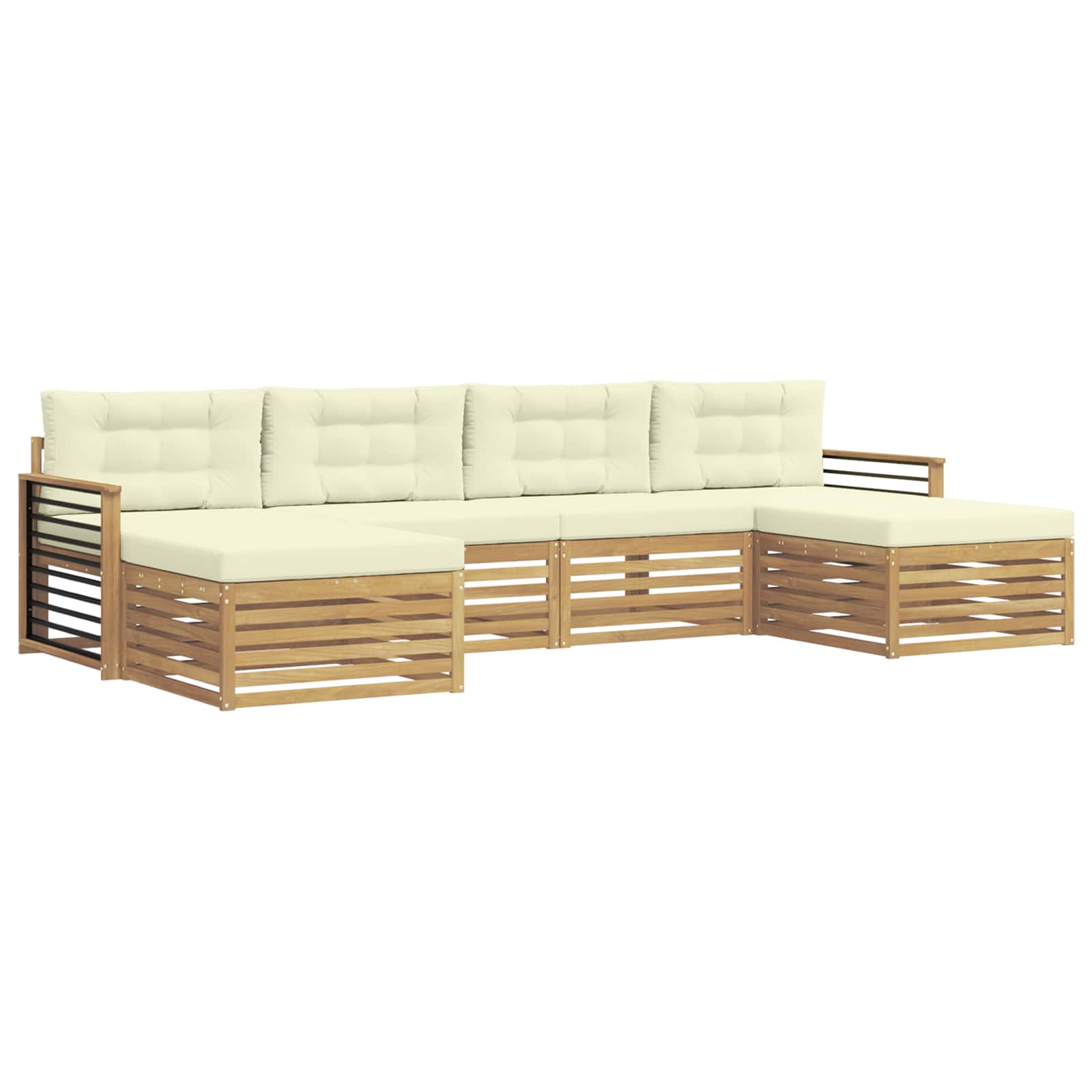 Sofa-Sets 6 pcs Wit en crèmekleurig Massief Acaciahout image 2