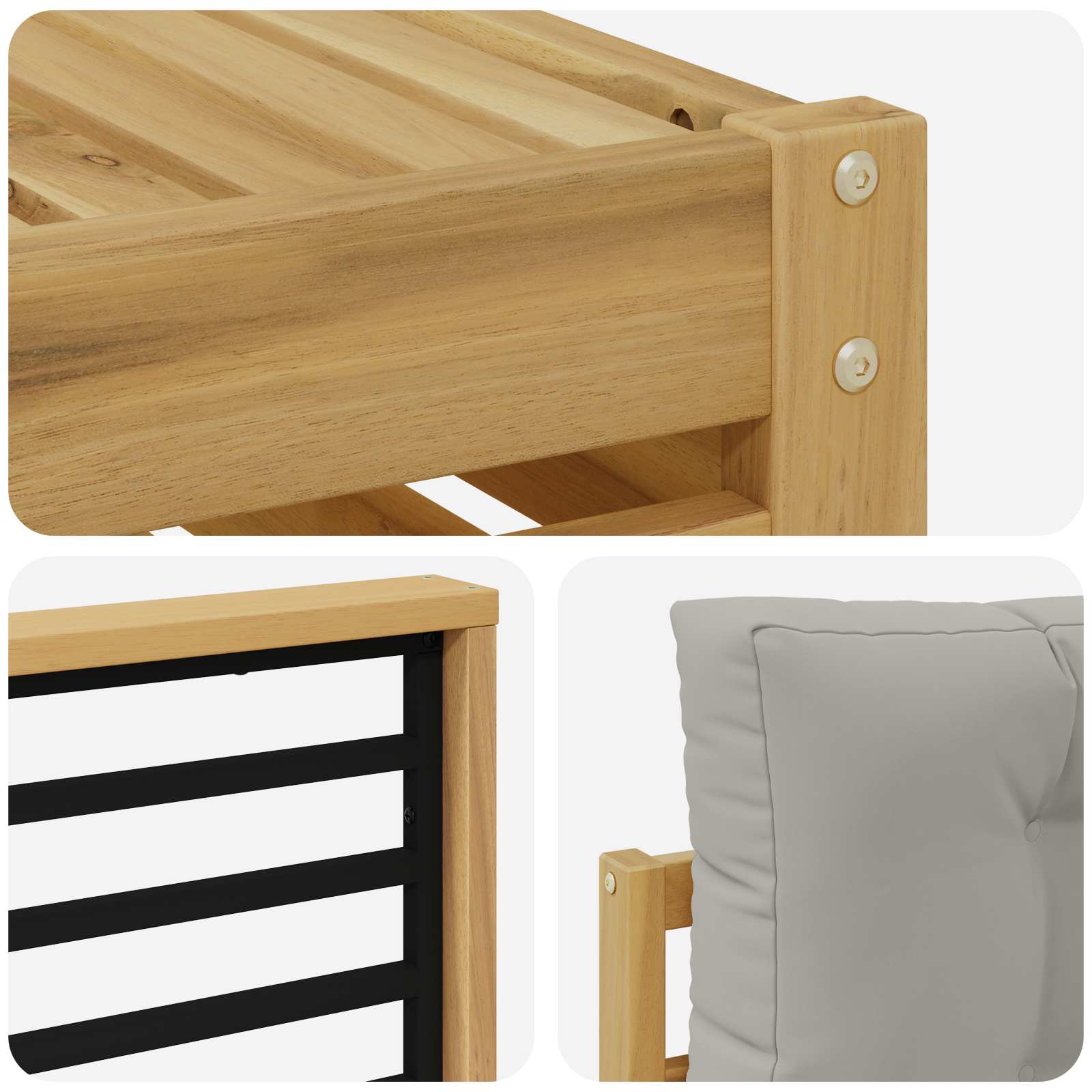 Sofa-Sets met kussen 6 pcs Wit en Lichtgrijs Massief Acaciahout image 5