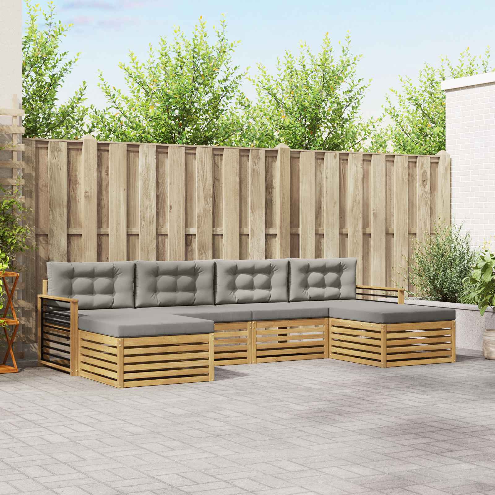 Sofa-Sets met kussen 6 pcs Wit en Lichtgrijs Massief Acaciahout image 1