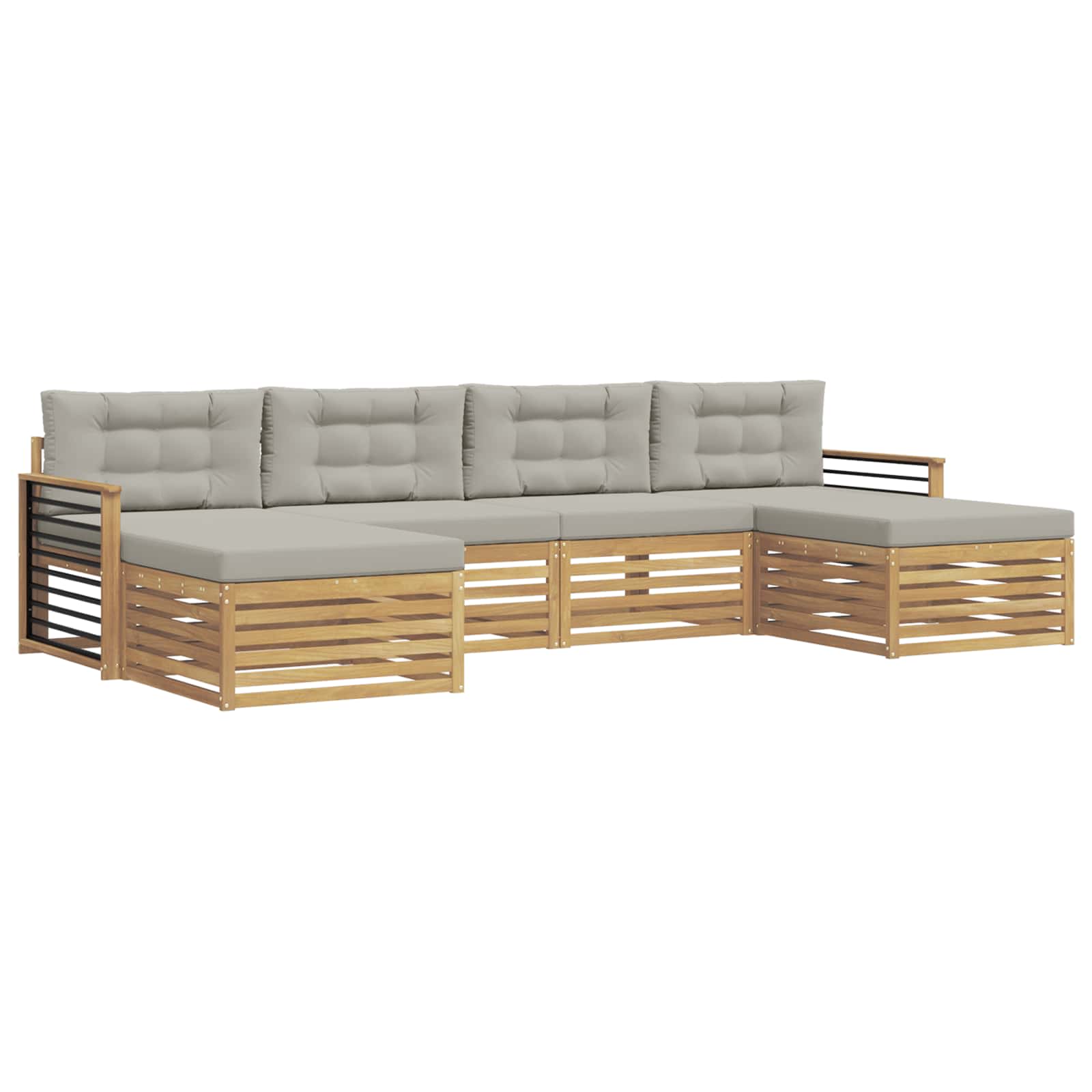 Sofa-Sets met kussen 6 pcs Wit en Lichtgrijs Massief Acaciahout image 2