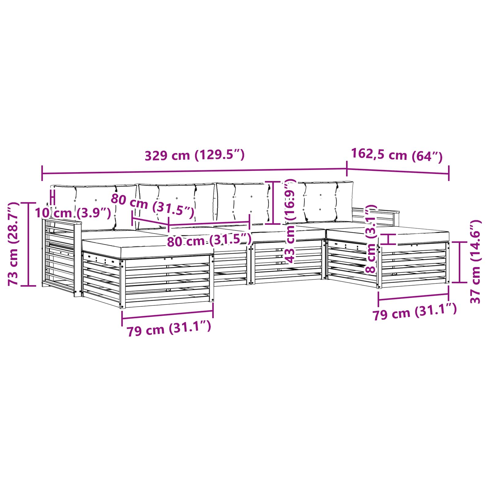 Sofa-Sets 6 pcs Wit en antracietkleurig Massief Acaciahout image 6