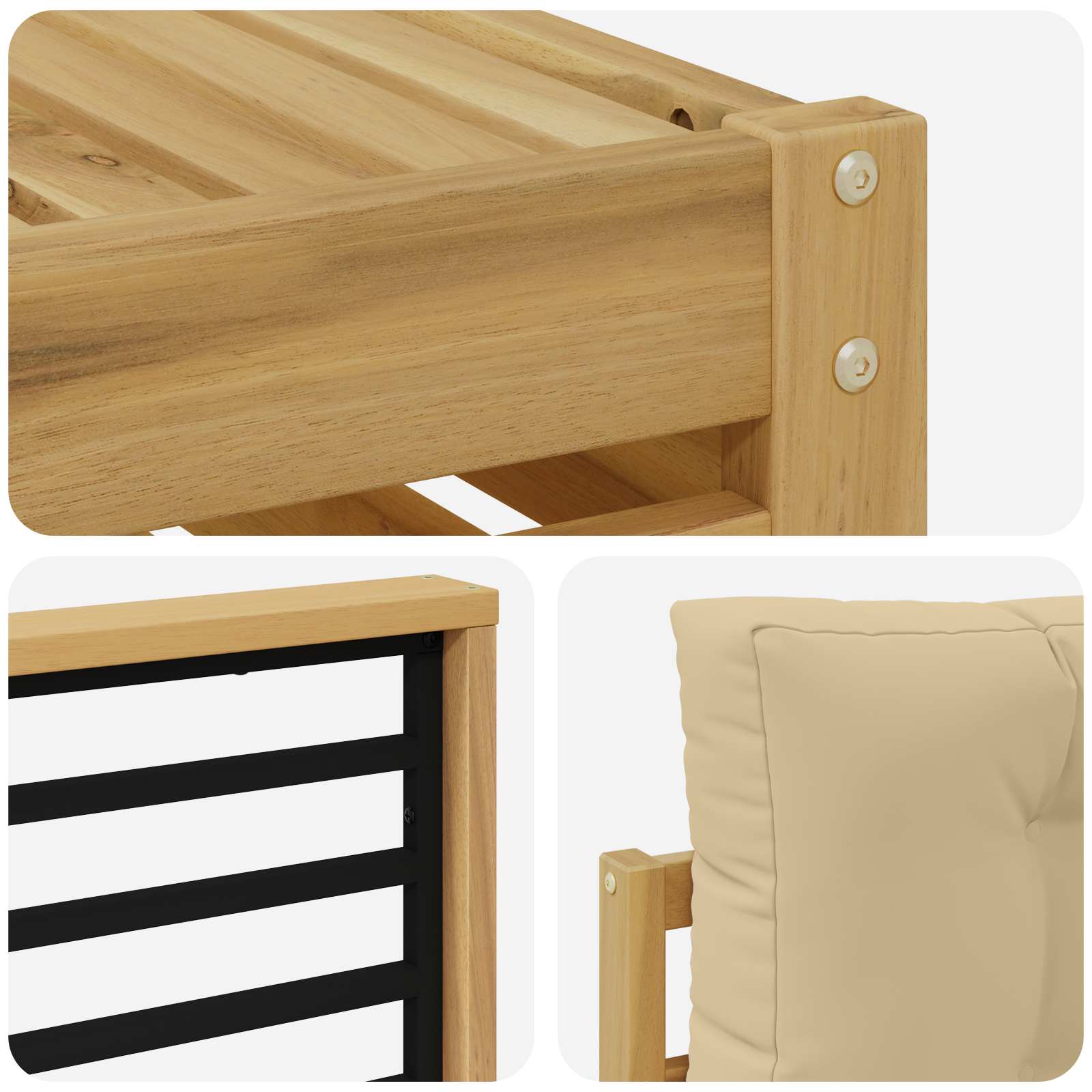 Sofa-Sets met kussen 6 pcs Wit en Beige Massief Acaciahout image 5