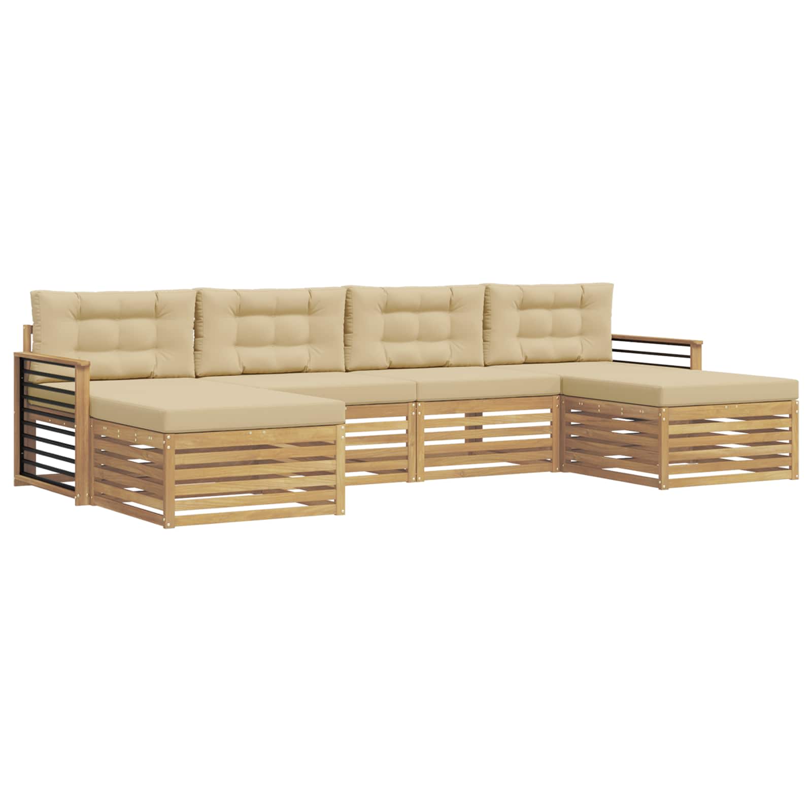 Sofa-Sets met kussen 6 pcs Wit en Beige Massief Acaciahout image 2