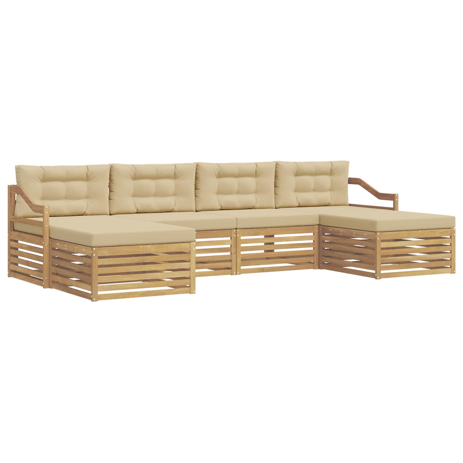 Buiten bankenset 6 st Wit en Beige Massief Acaciahout image 2