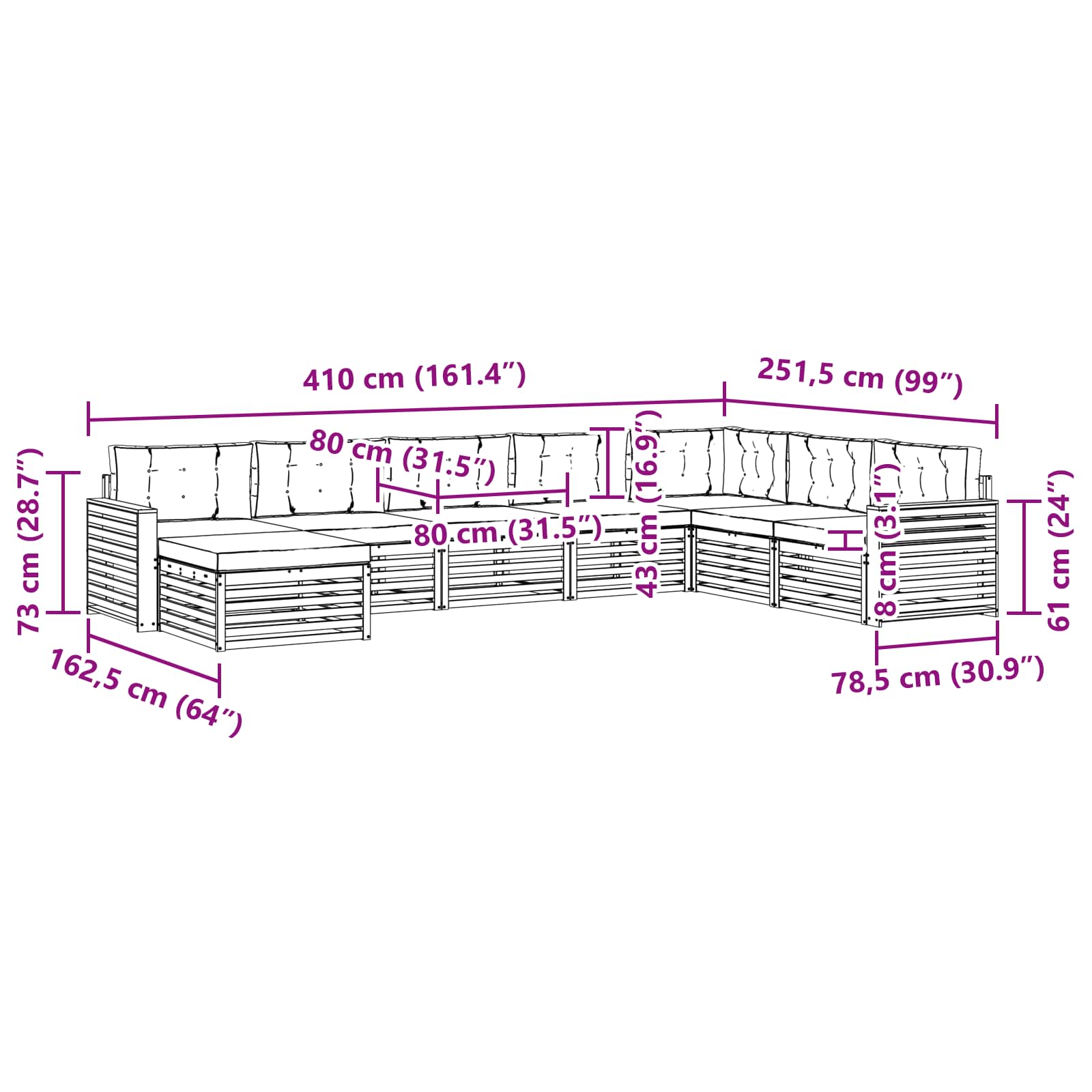 Buiten bankenset 8 pcs Wit en Beige Massief Acaciahout image 7