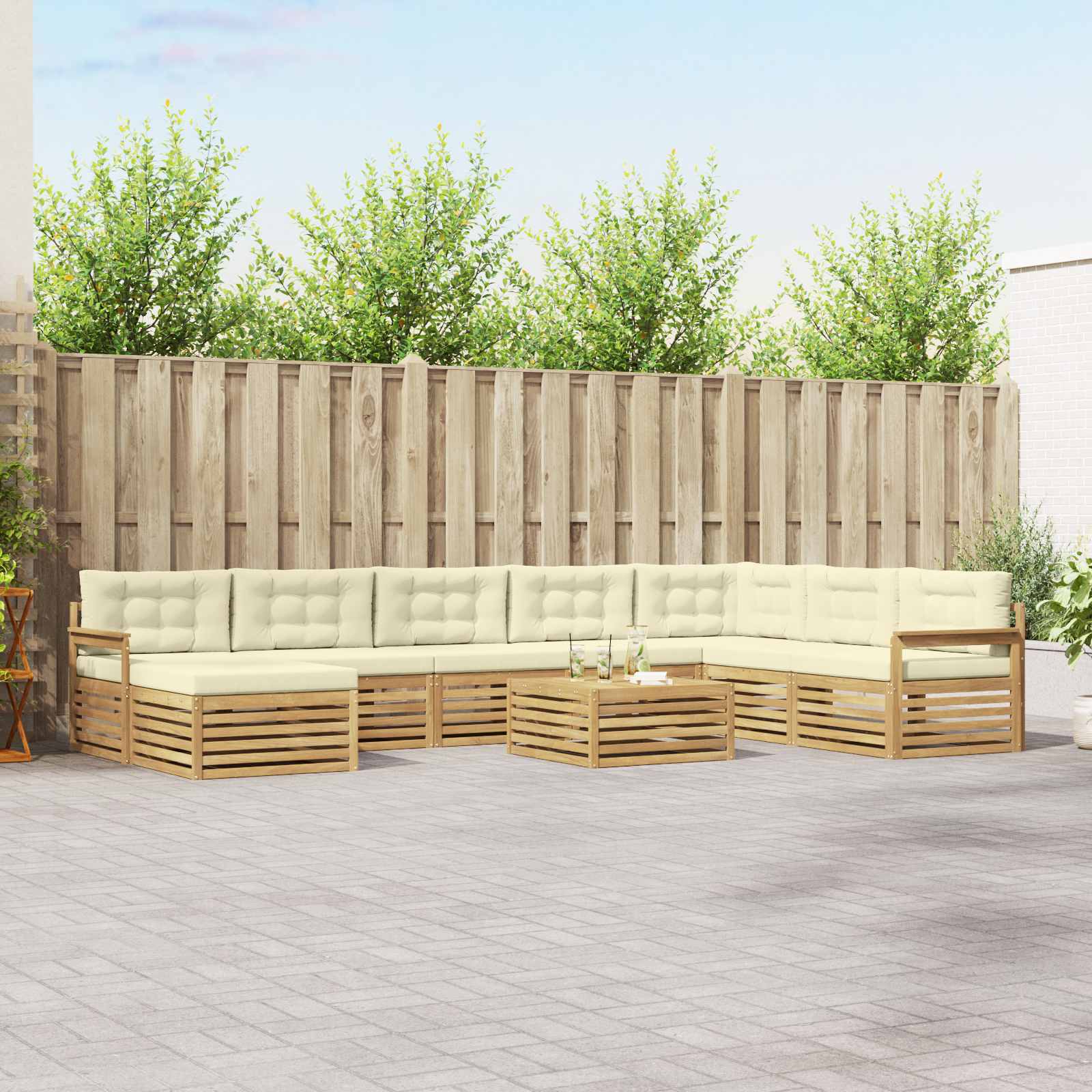 Buiten bankenset 9 pcs Wit en crèmekleurig Massief Acaciahout image 1