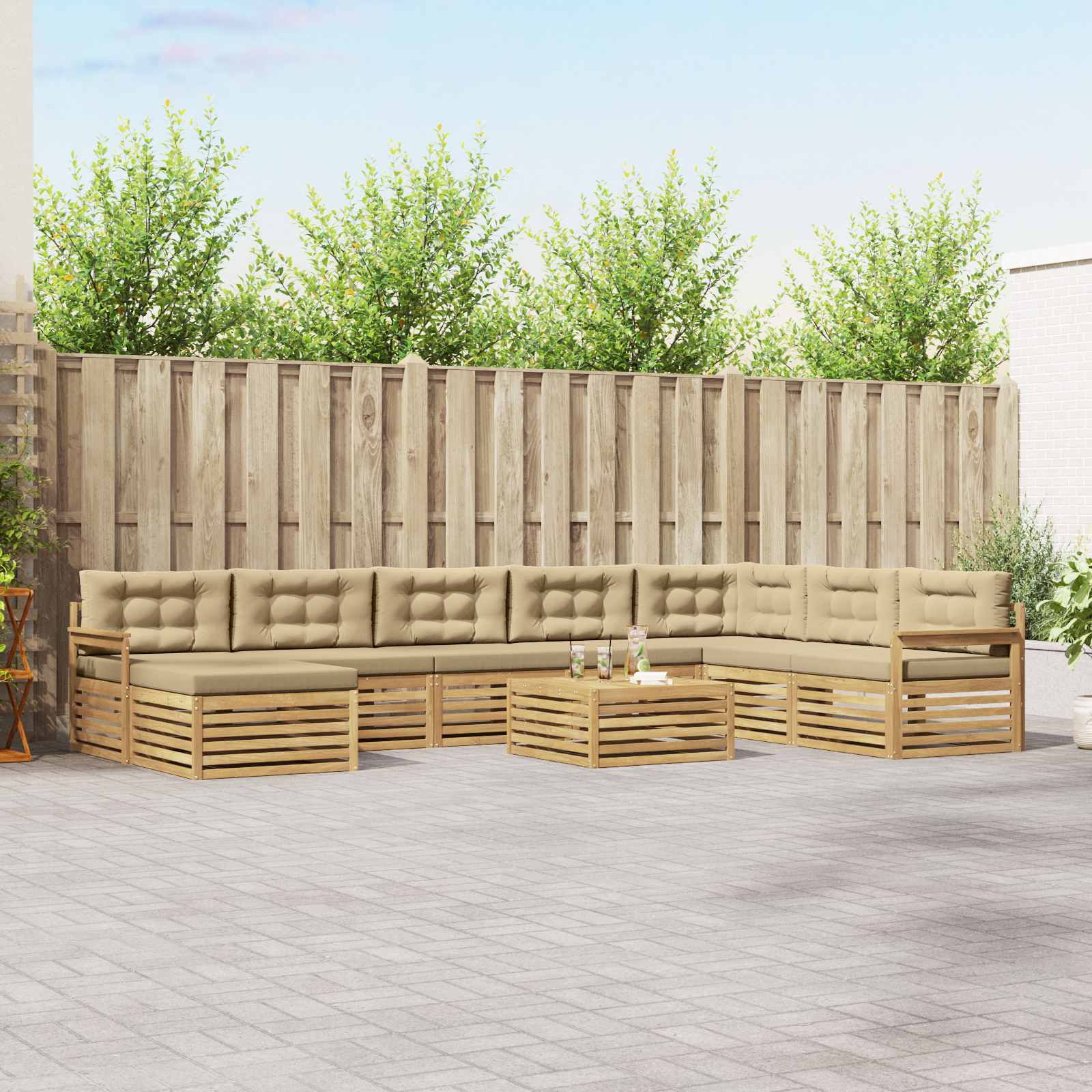 Buiten bankenset 9 pcs Wit en Beige Massief Acaciahout image 1