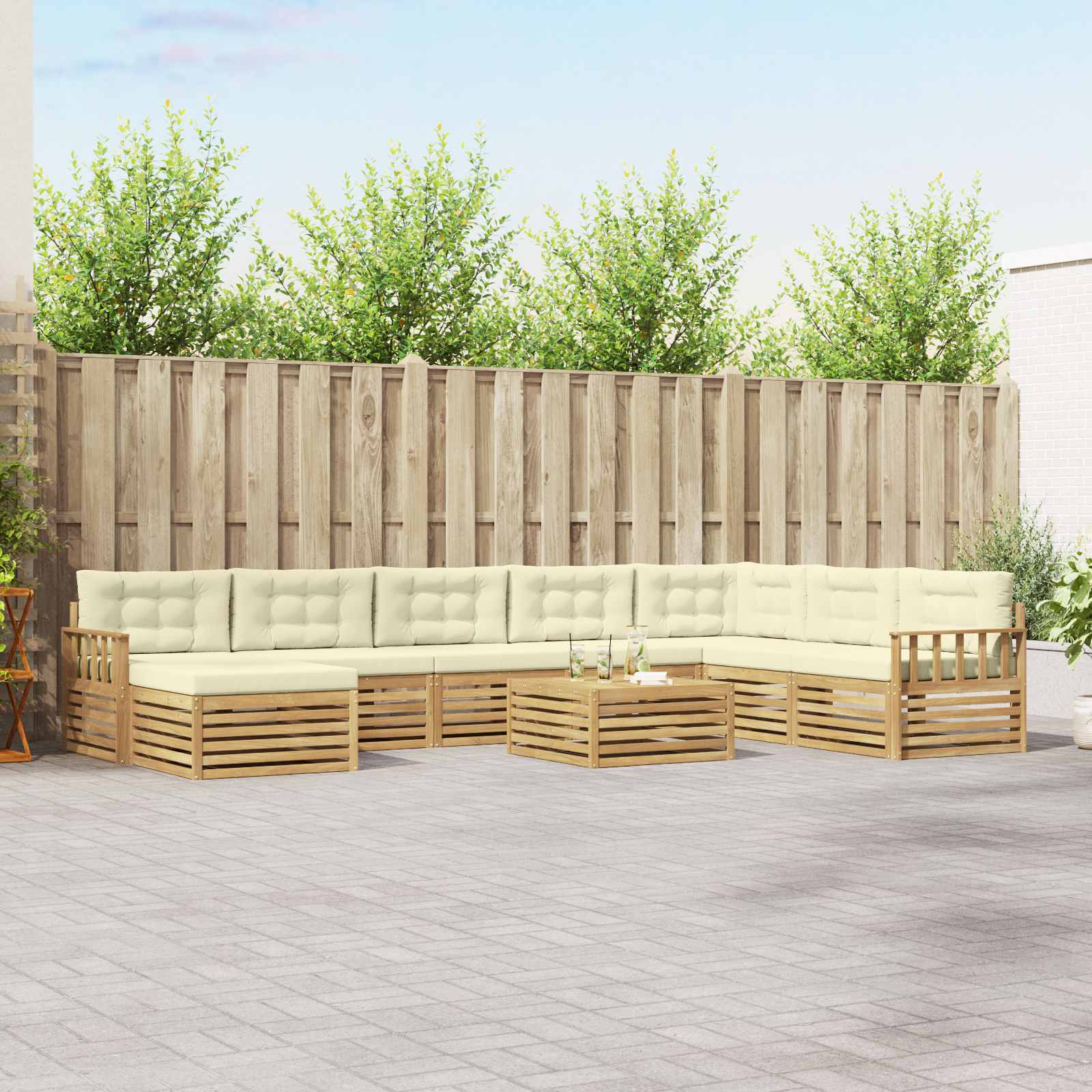 Buiten bankenset 9 pcs Wit en crèmekleurig Massief Acaciahout image 1