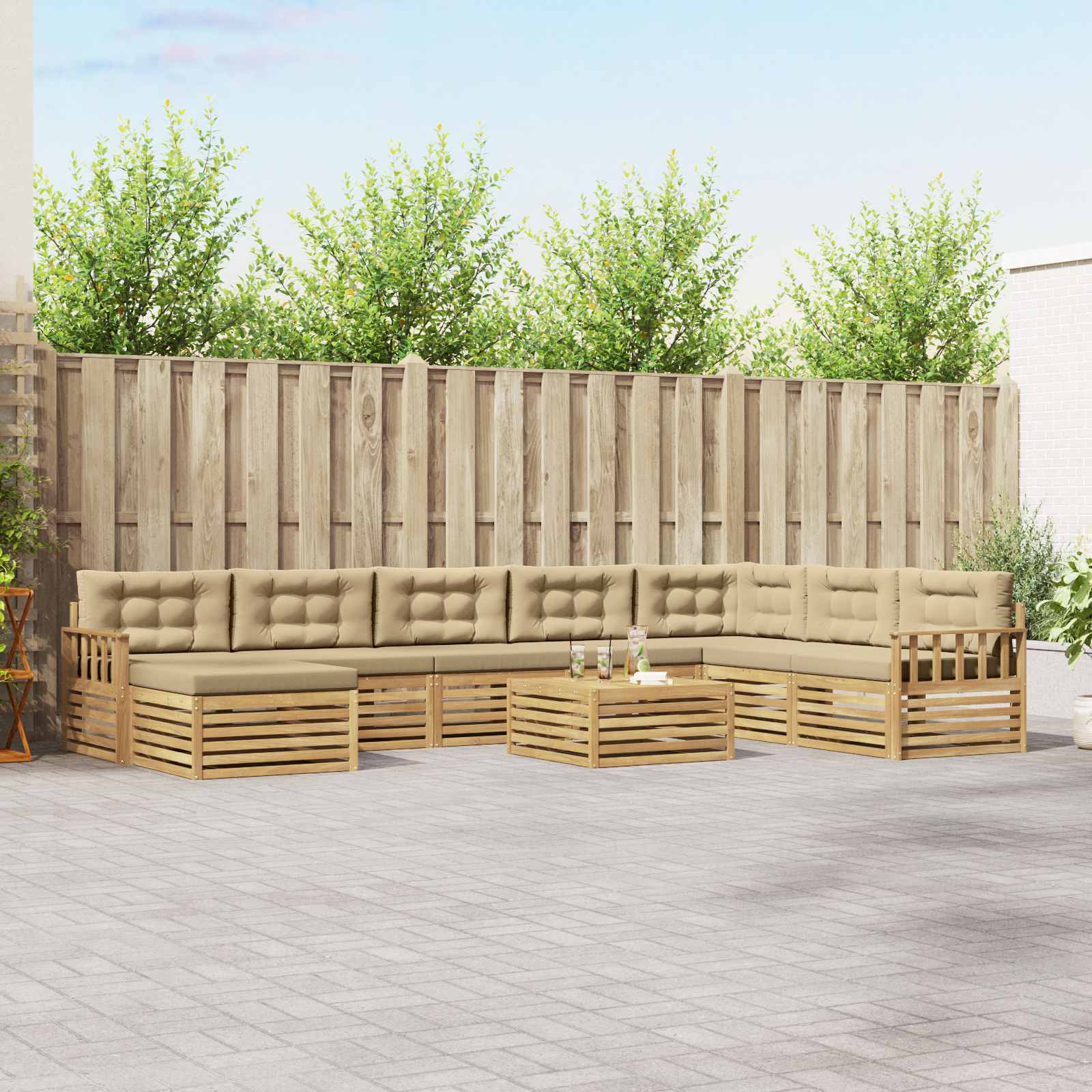 Buiten bankenset 9 pcs Wit en Beige Massief Acaciahout image 1