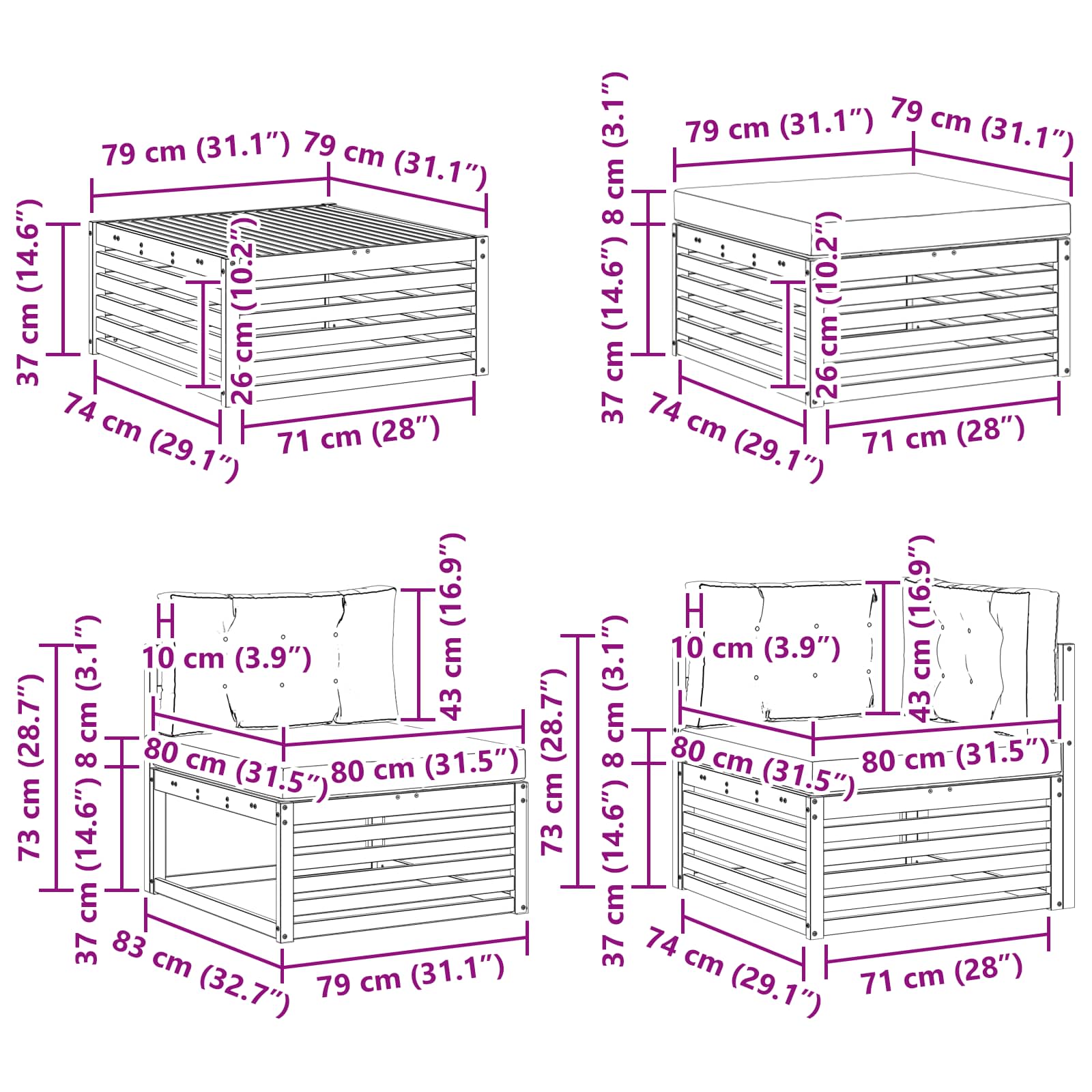 Buiten bankenset 9 pcs Wit en Beige Massief Acaciahout image 9