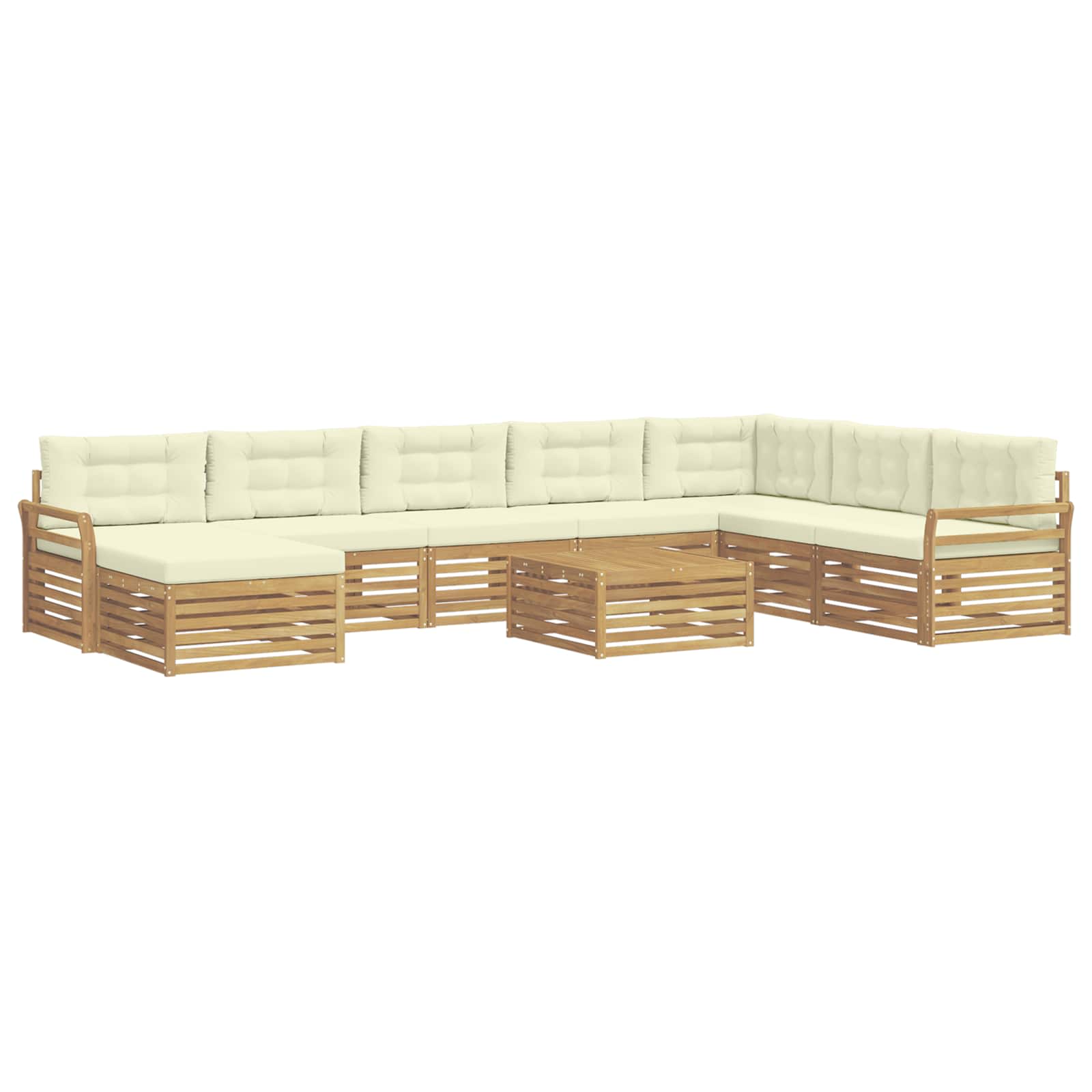 Buiten bankenset 9 pcs Wit en crèmekleurig Massief Acaciahout image 2