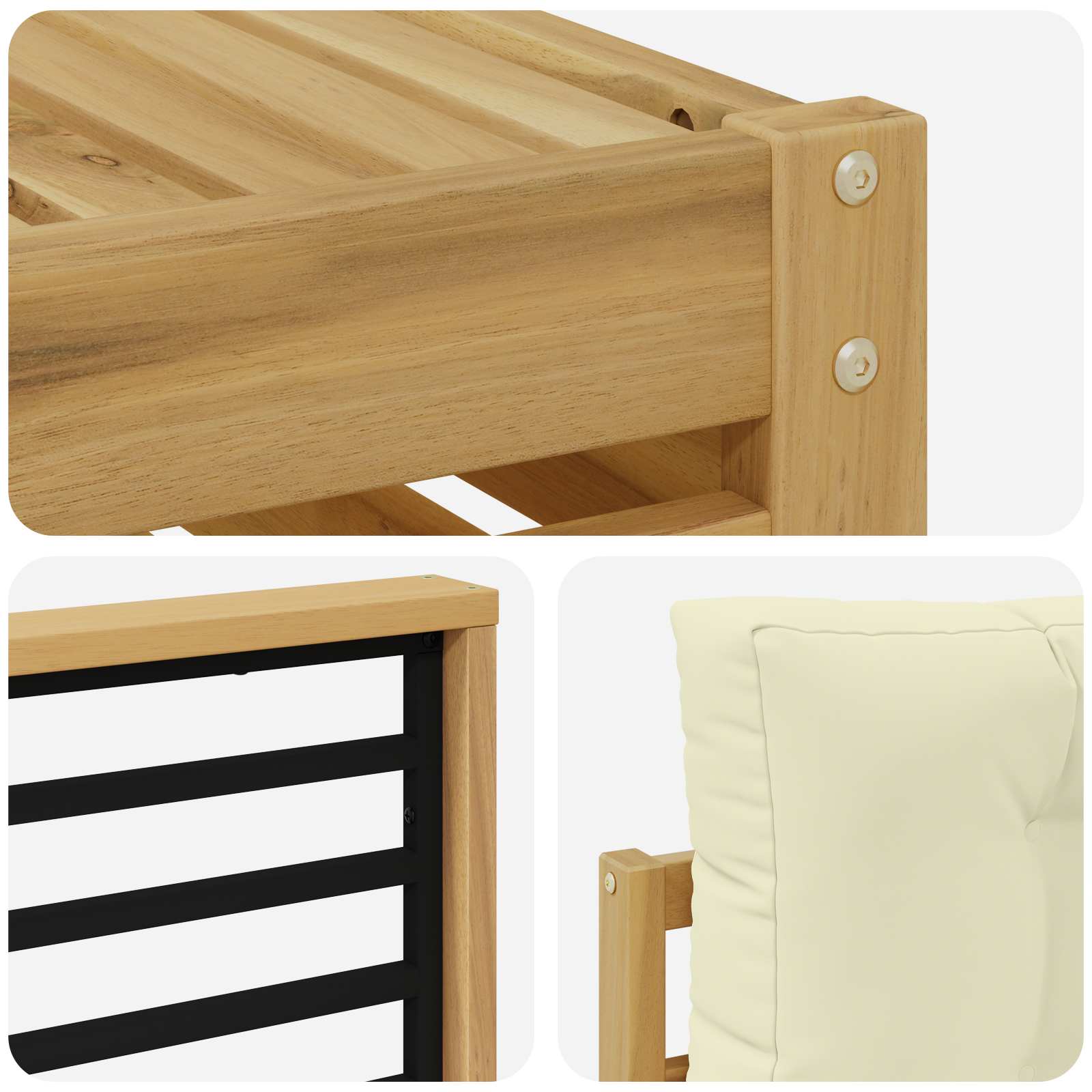 Buiten bankenset 9 pcs Wit en crèmekleurig Massief Acaciahout image 7