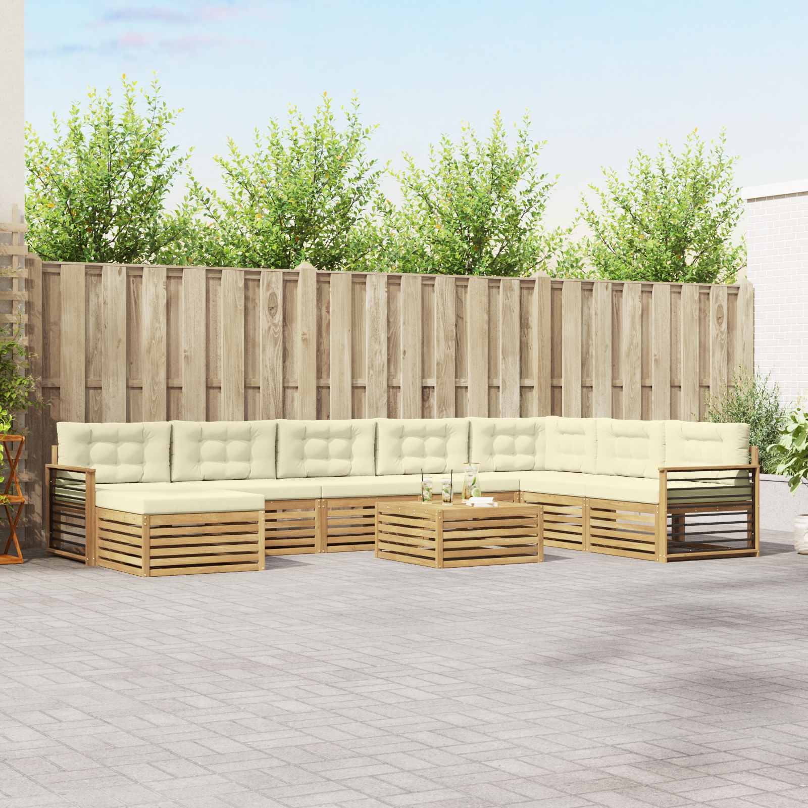 Buiten bankenset 9 pcs Wit en crèmekleurig Massief Acaciahout image 1